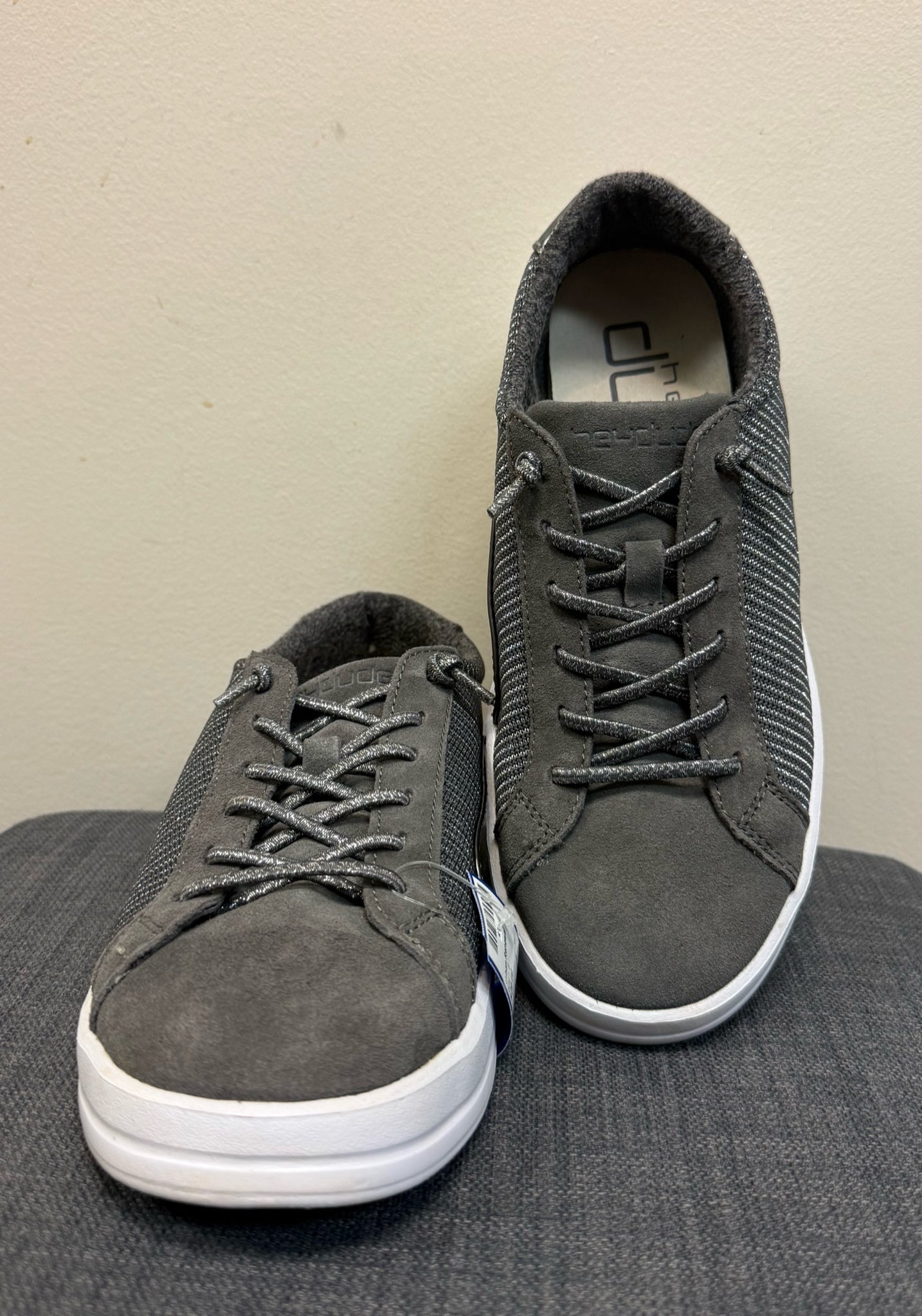 7 HEY DUDE GRAY AND SILVER SHOES