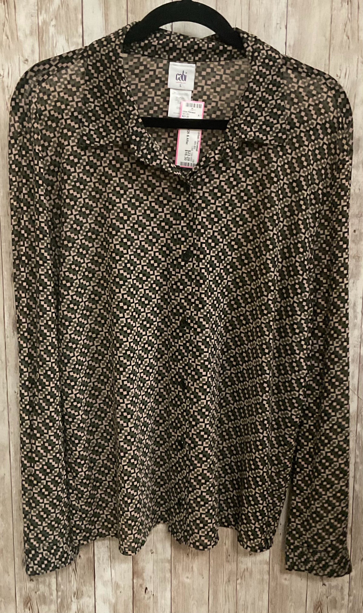 Size L CABI TAN AND GREEN Top