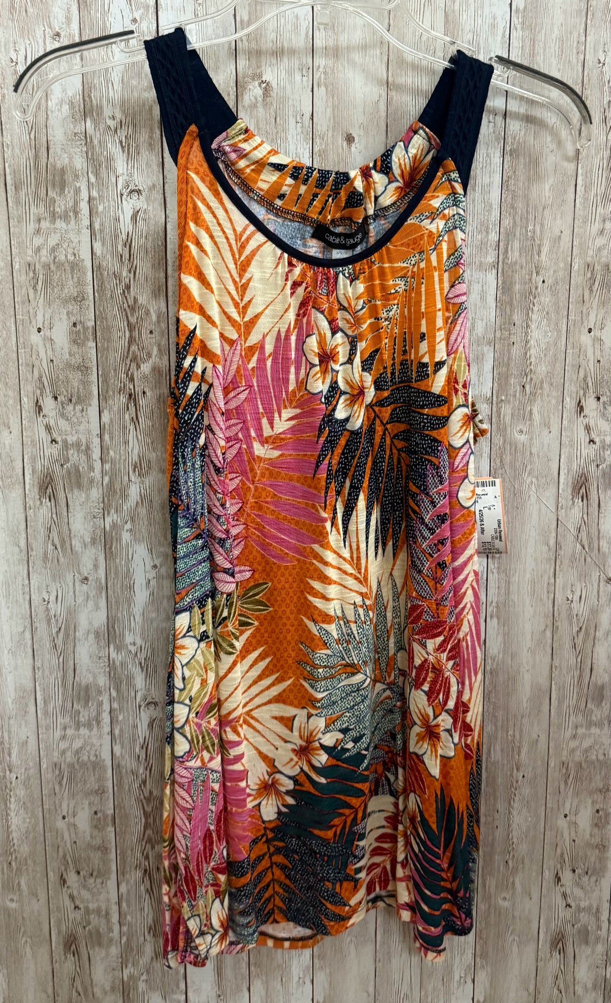 Size L CABLE & GAUGE BLACK AND ORANGE PRINT Top