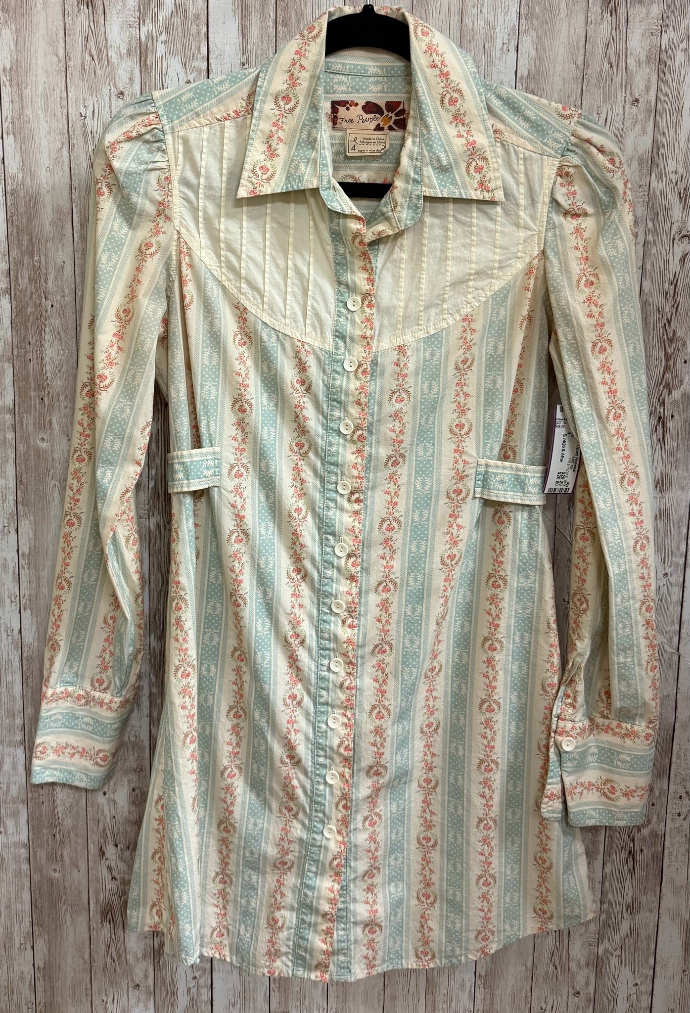 FREE PEOPLE MINT AND CREAM Women Size 4 Tunic