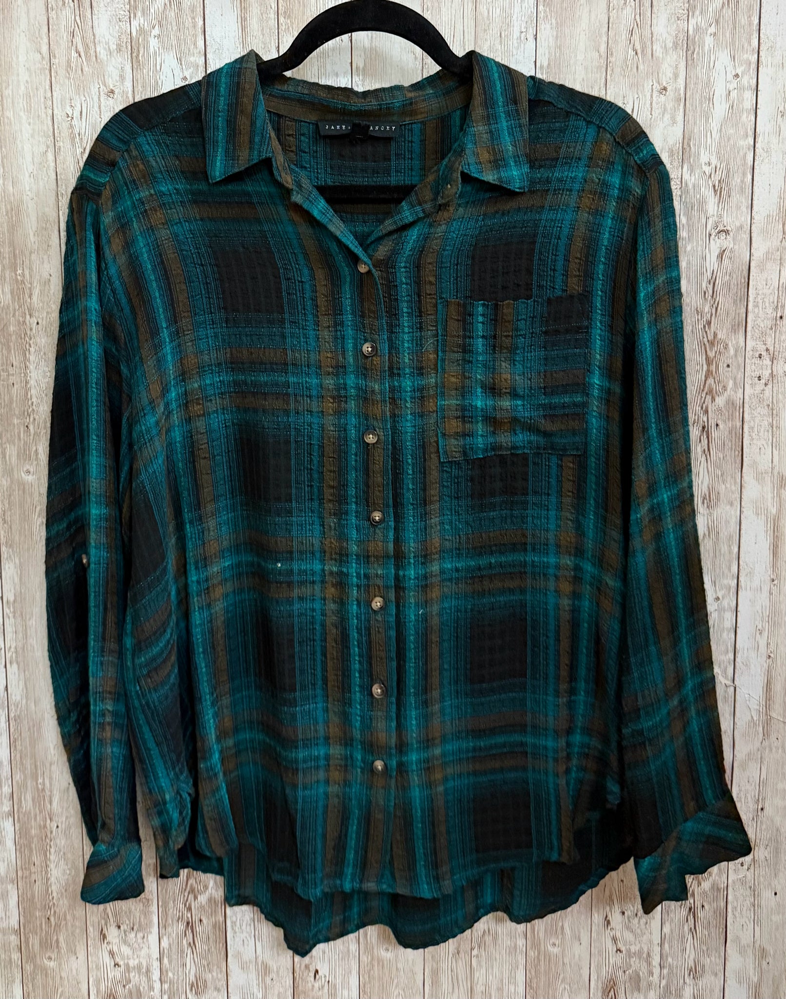 Size M JANE + DELANCEY GREEN PLAID Top