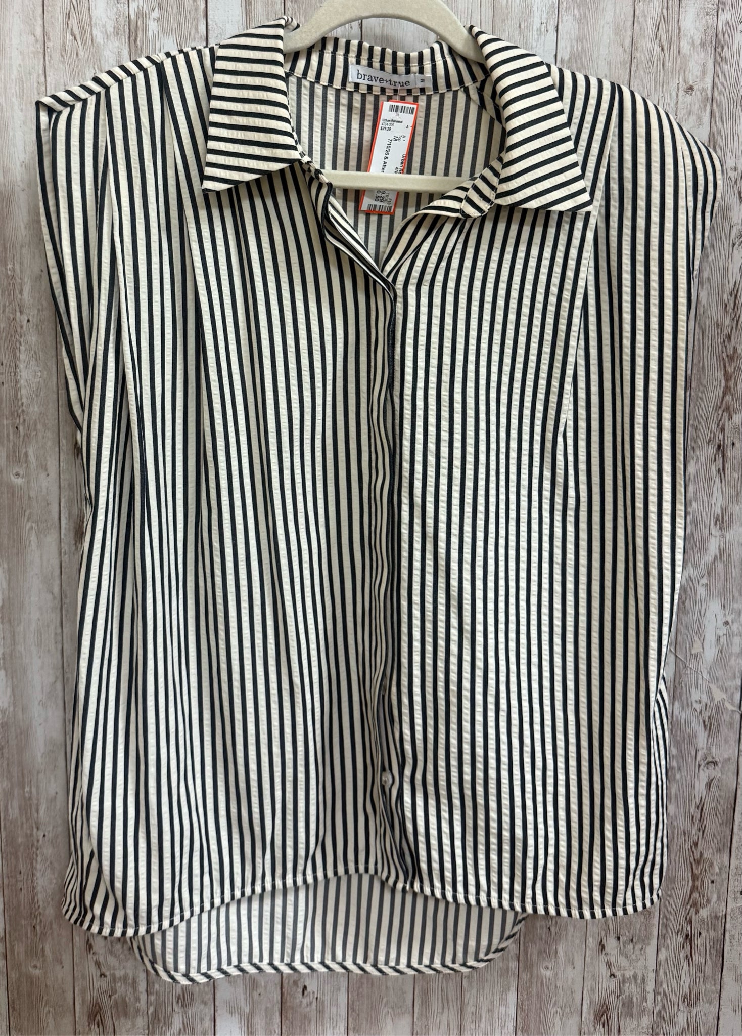 Size M BRAVE + TRUE CREAM AND BLACK STRIPE Top
