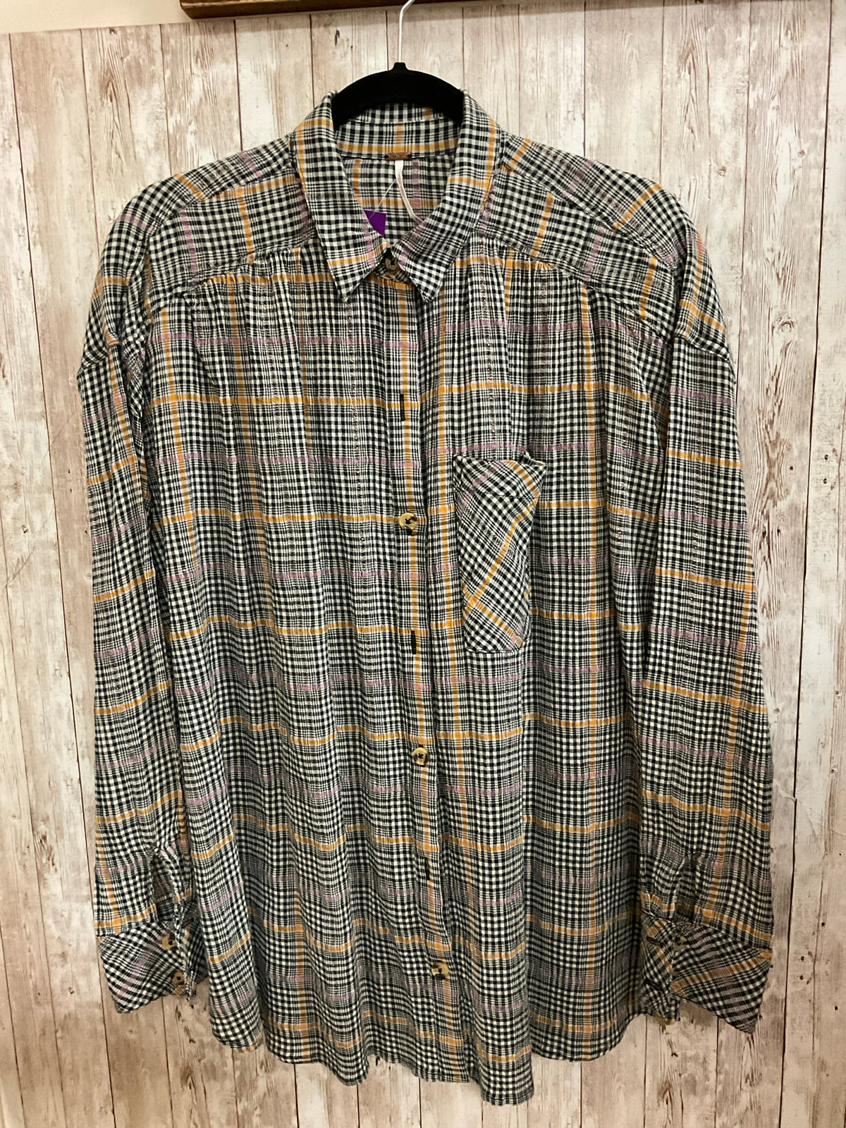 Size M FREE PEOPLE BLACK PLAID Top