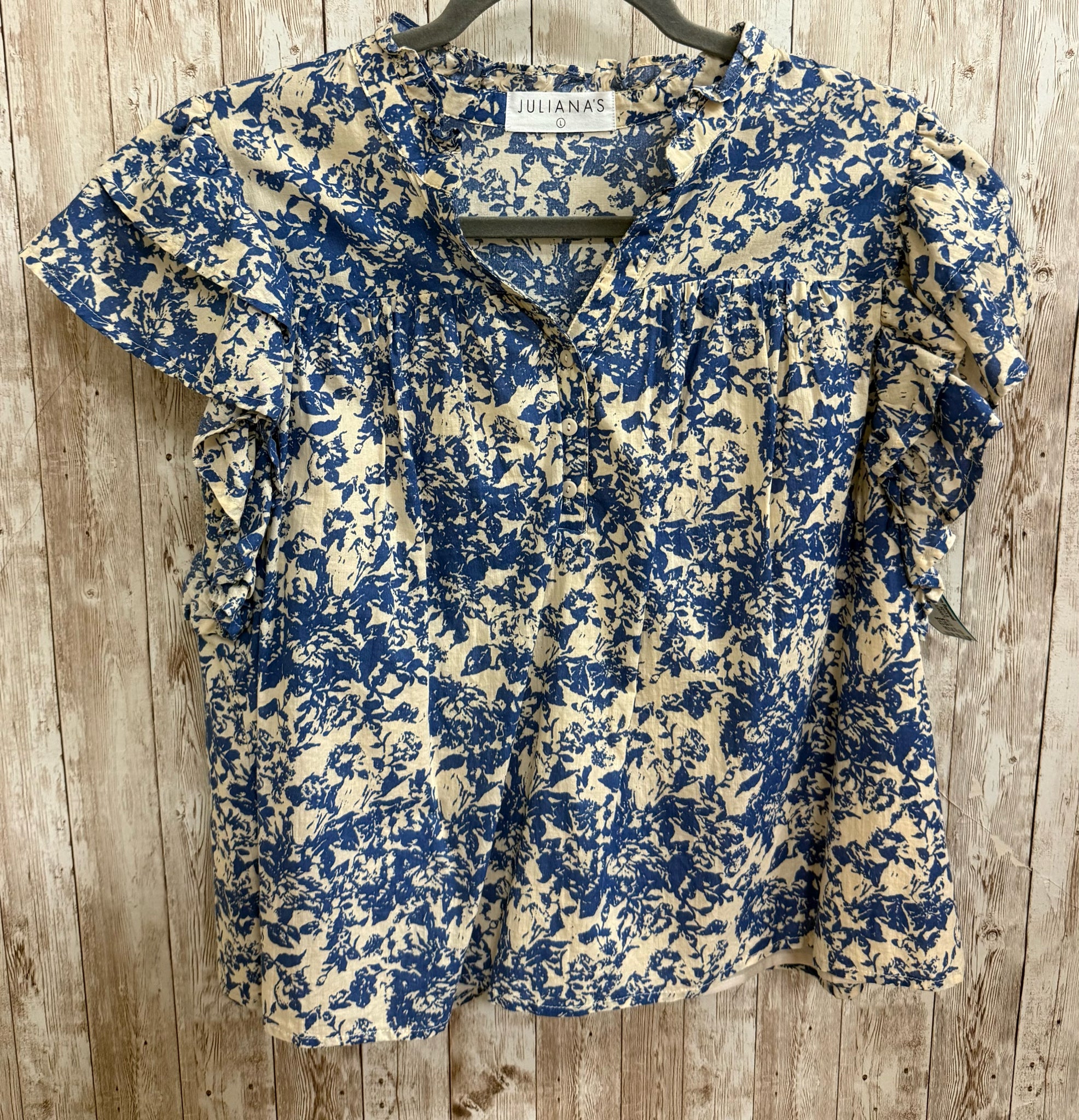 Size L JULIANA'S BLUE AND BEIGE PRINT Top