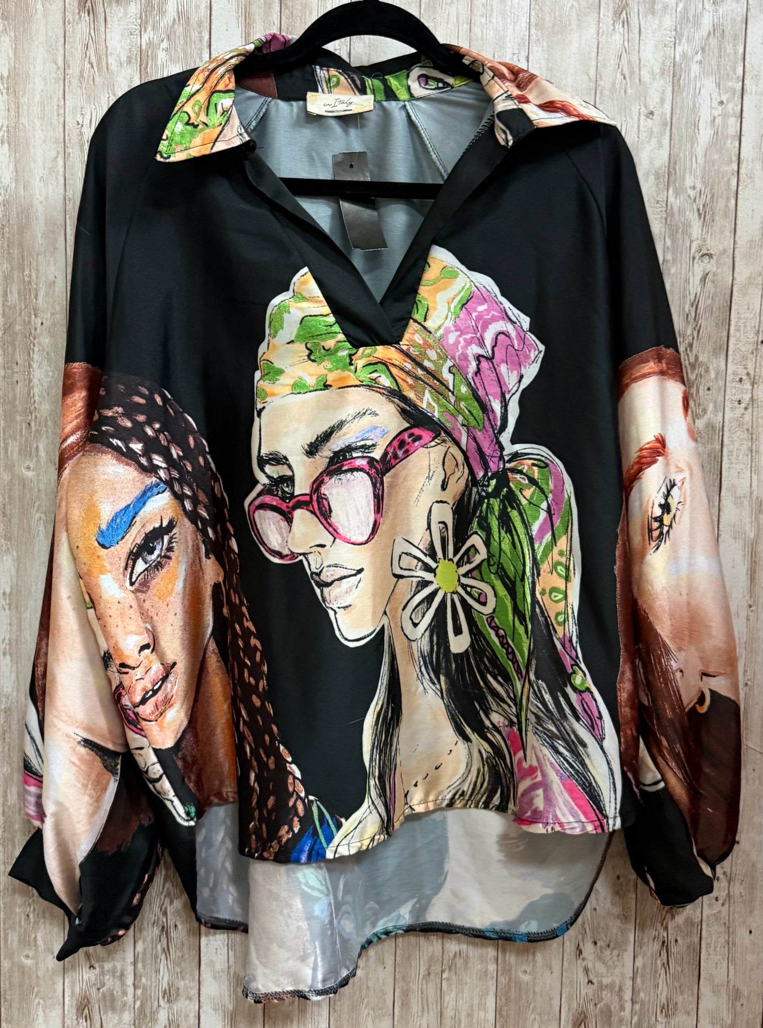 Size One Size MADE IN ITALY Black Print Shirt