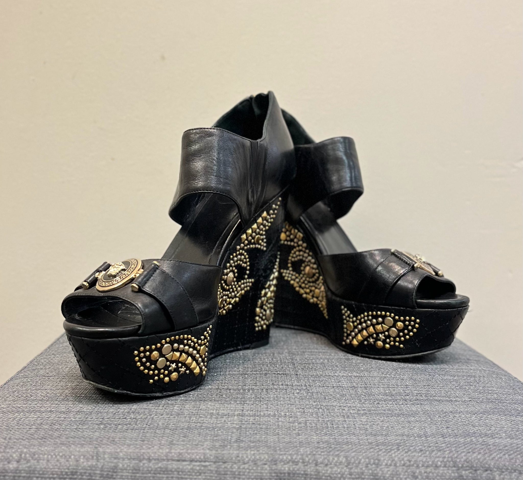 VERSACE 9 BLACK AND GOLD SHOES