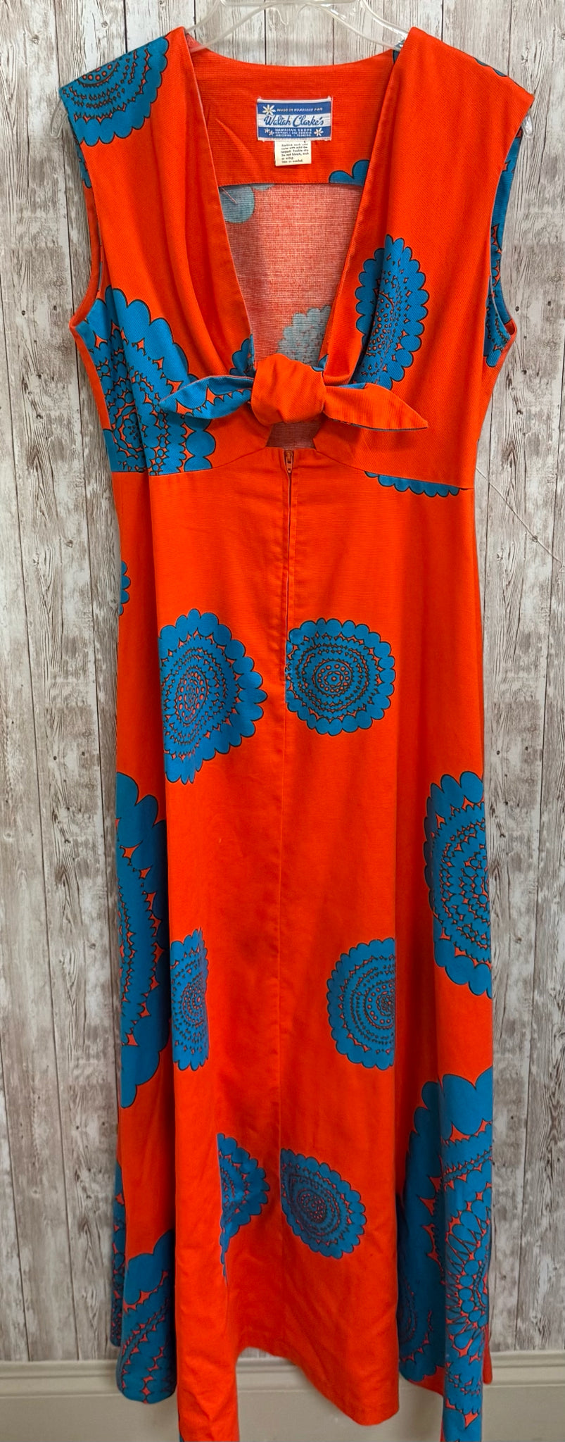 Size M WALTAH CLARKE'S ORANGE AND BLUE PRINT Dress