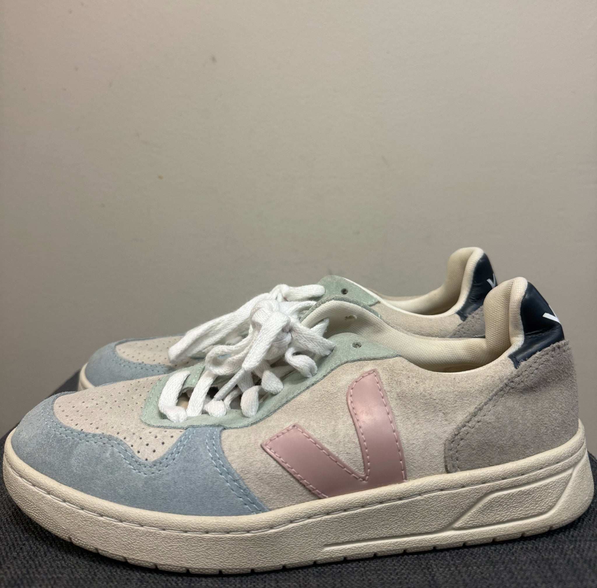 7 VEJA TAN AND BLUE SHOES