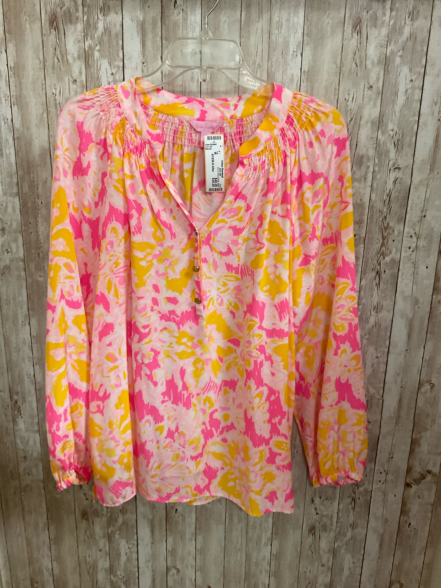 Size M LILLY PULITZER PINK AND YELLOW FLORAL Top