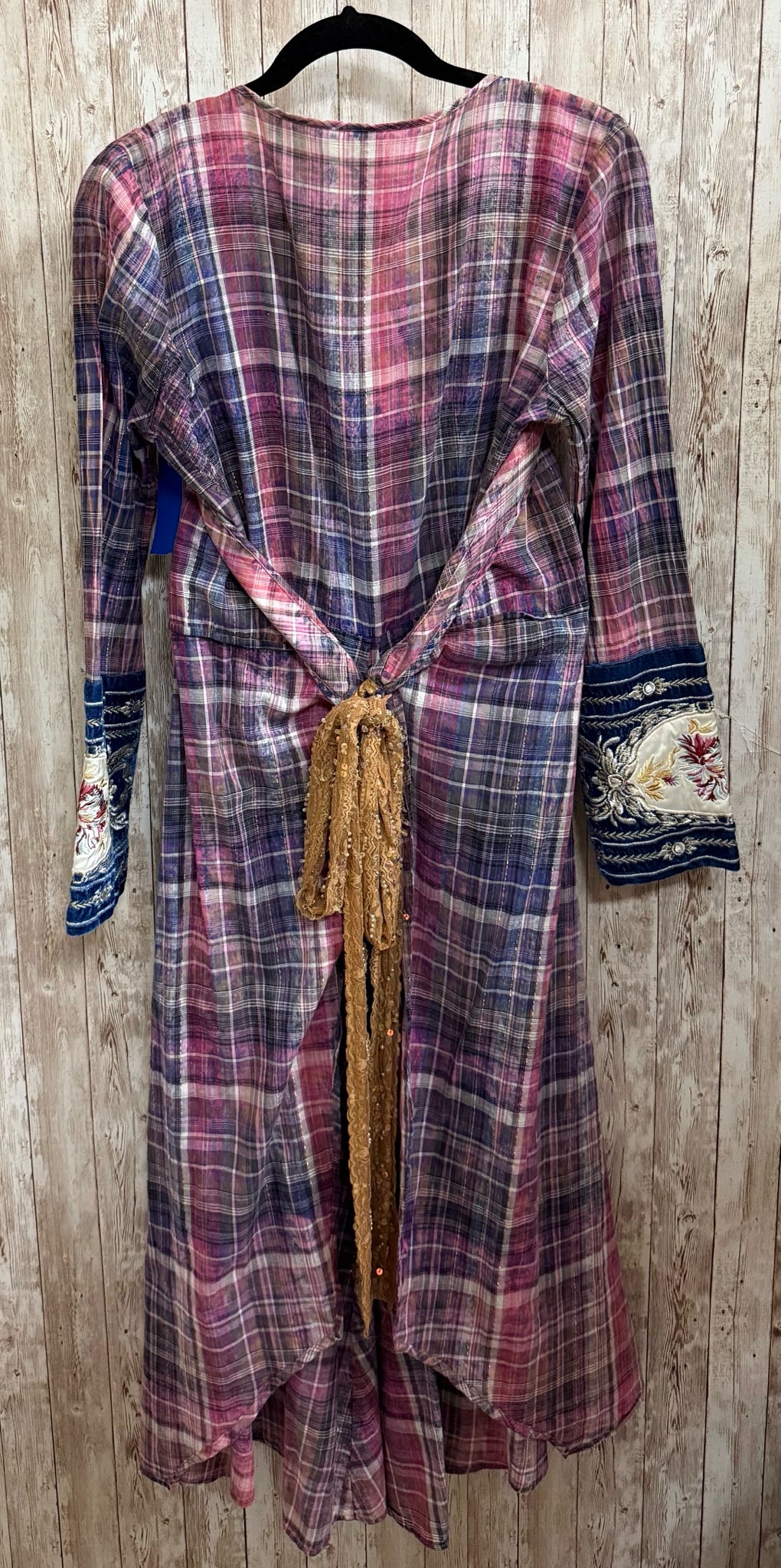 Size M Aratta Silent Journey BLUE AND PINK PLAID Dress