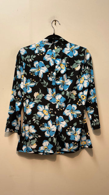 ELIE TAHARI Size L BLACK FLORAL Top