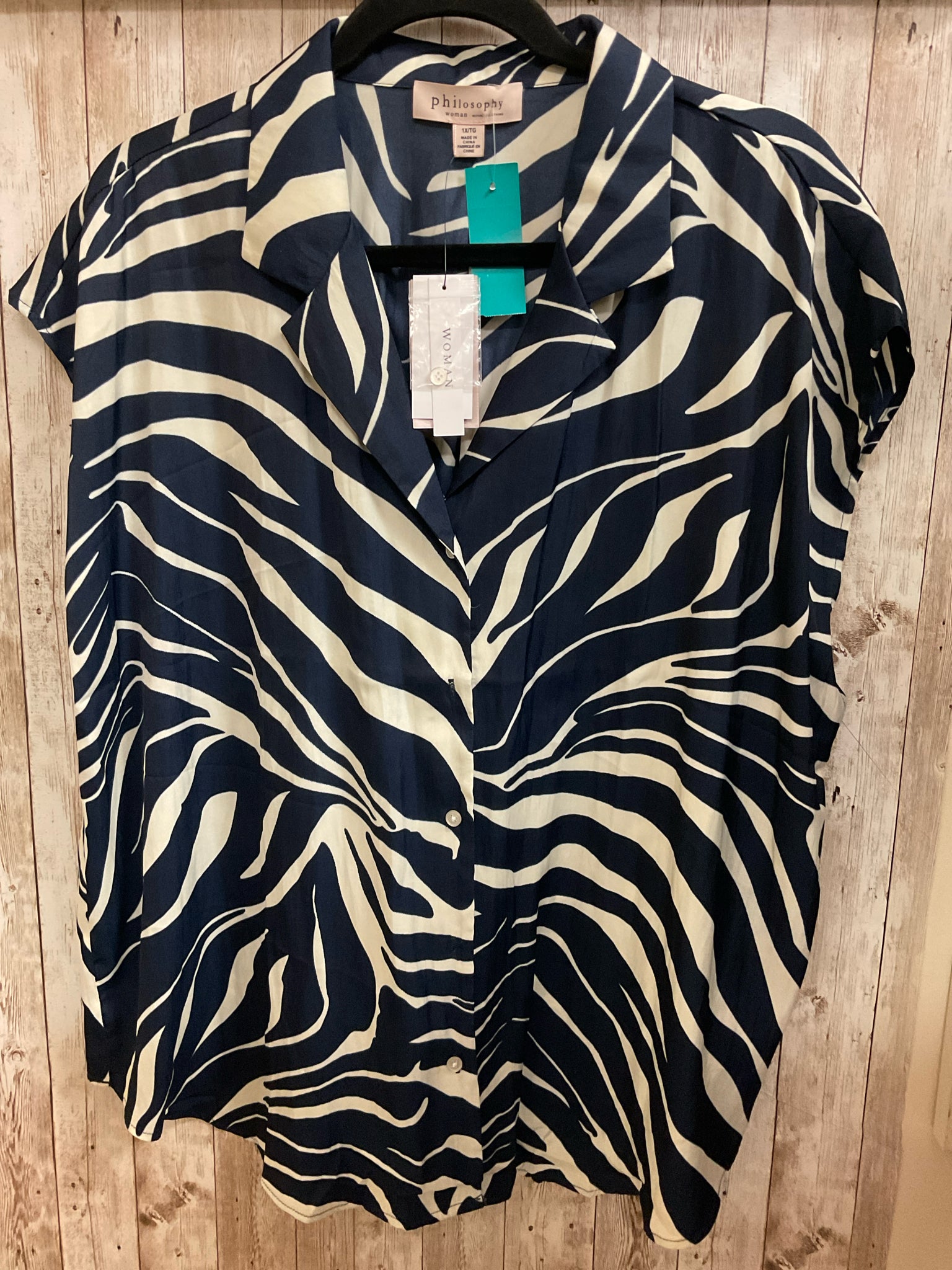 Size 1X PHILOSOPHY Navy Print Top