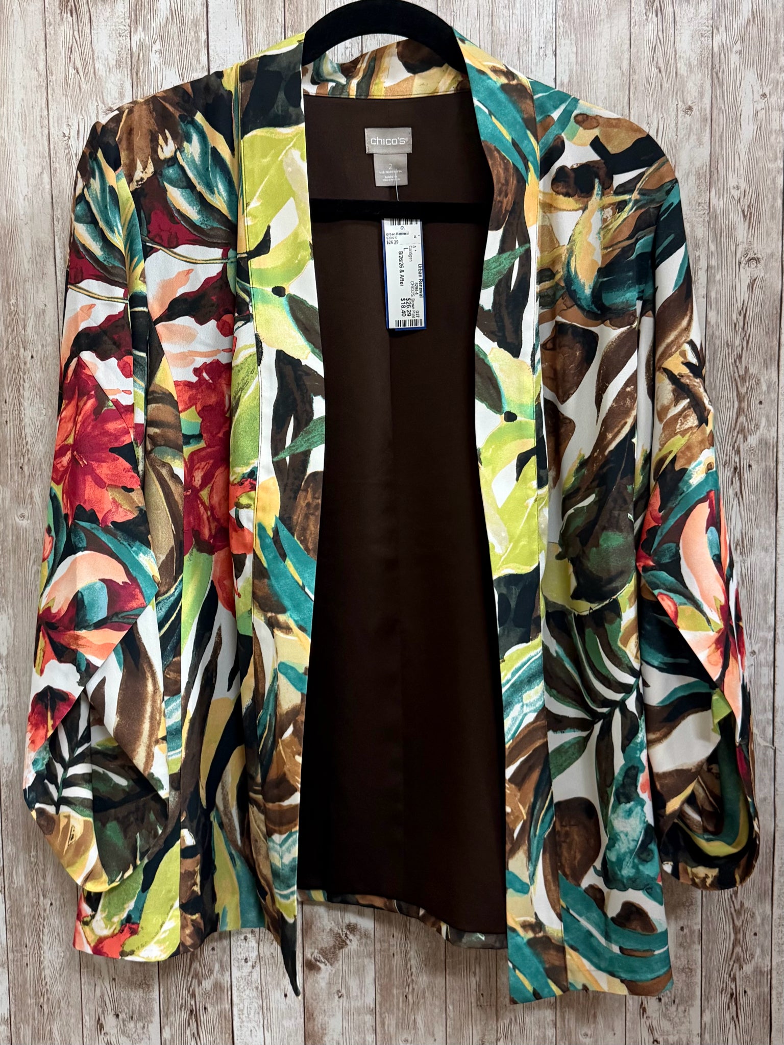 Size L CHICO'S Brown Print Cardigan