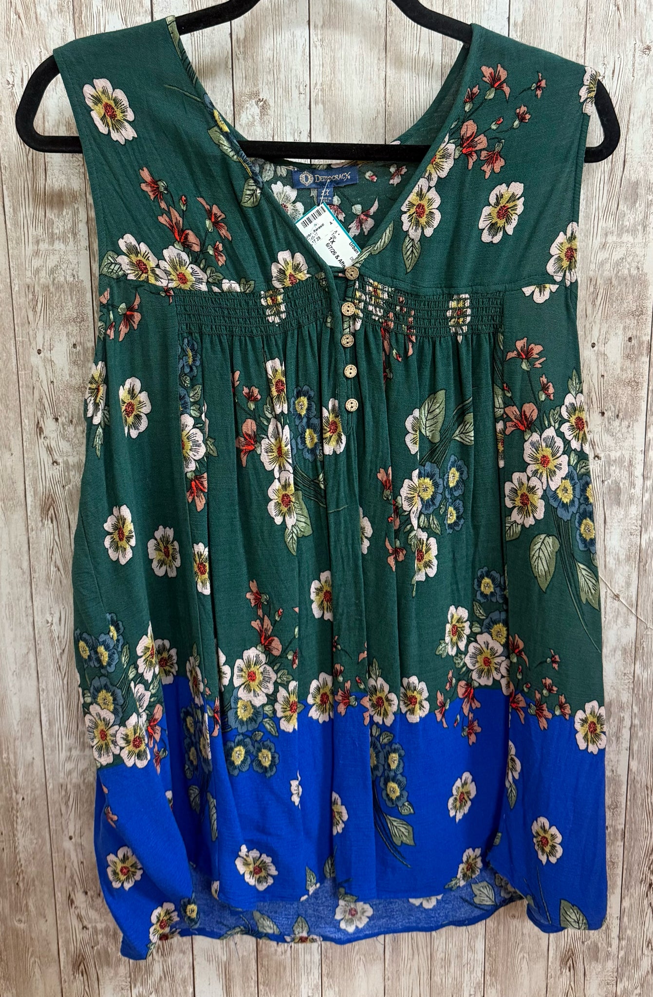 Size 1X DEMOCRACY GREEN FLORAL Top