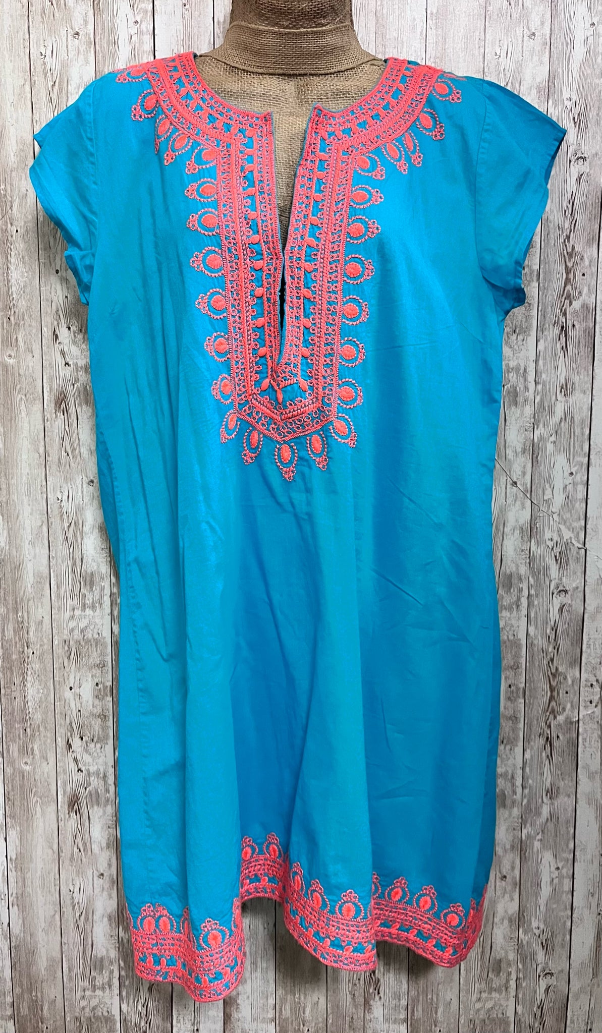 CALYPSO Size L BLUE AND ORANGE Dress