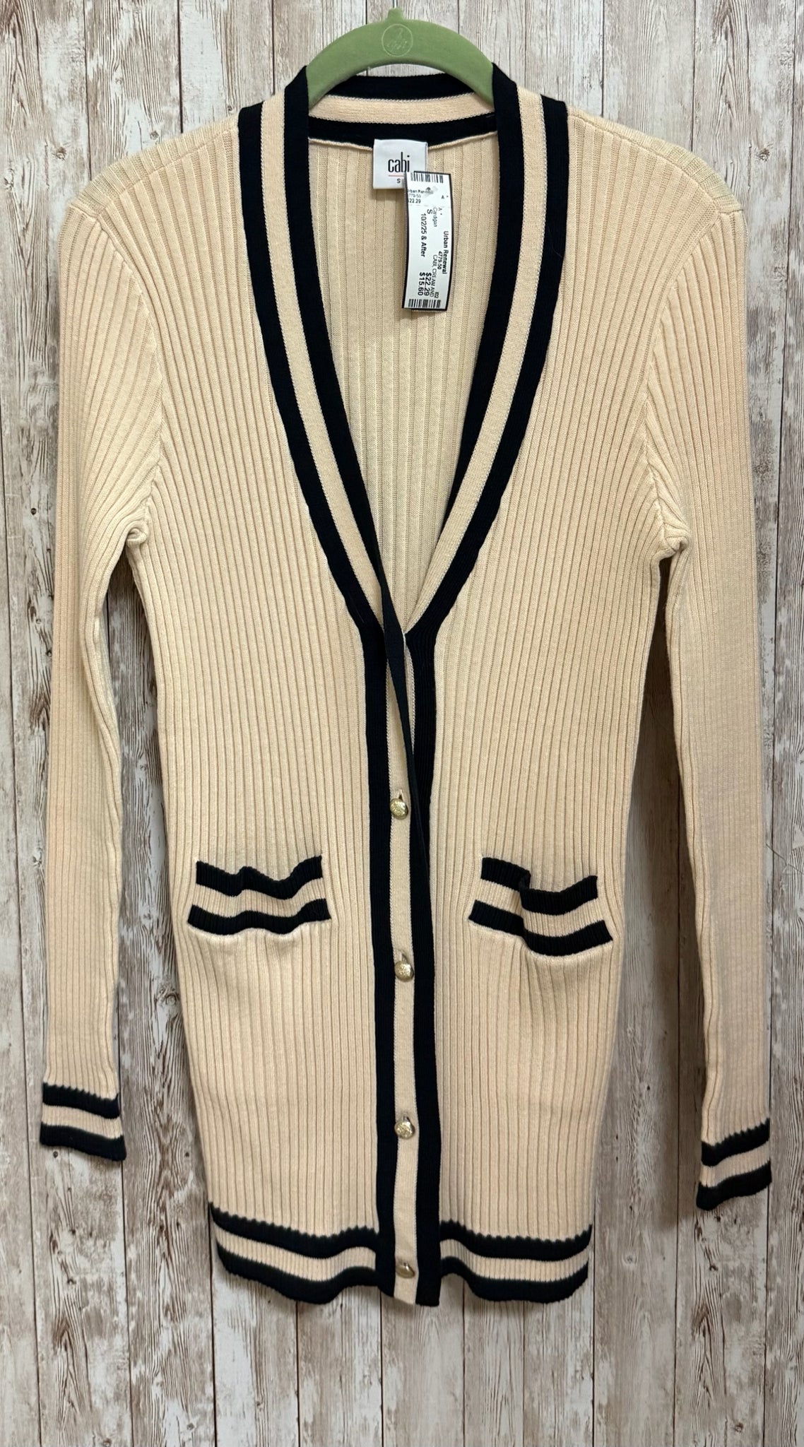 CABI Size S CREAM AND NAVY Cardigan