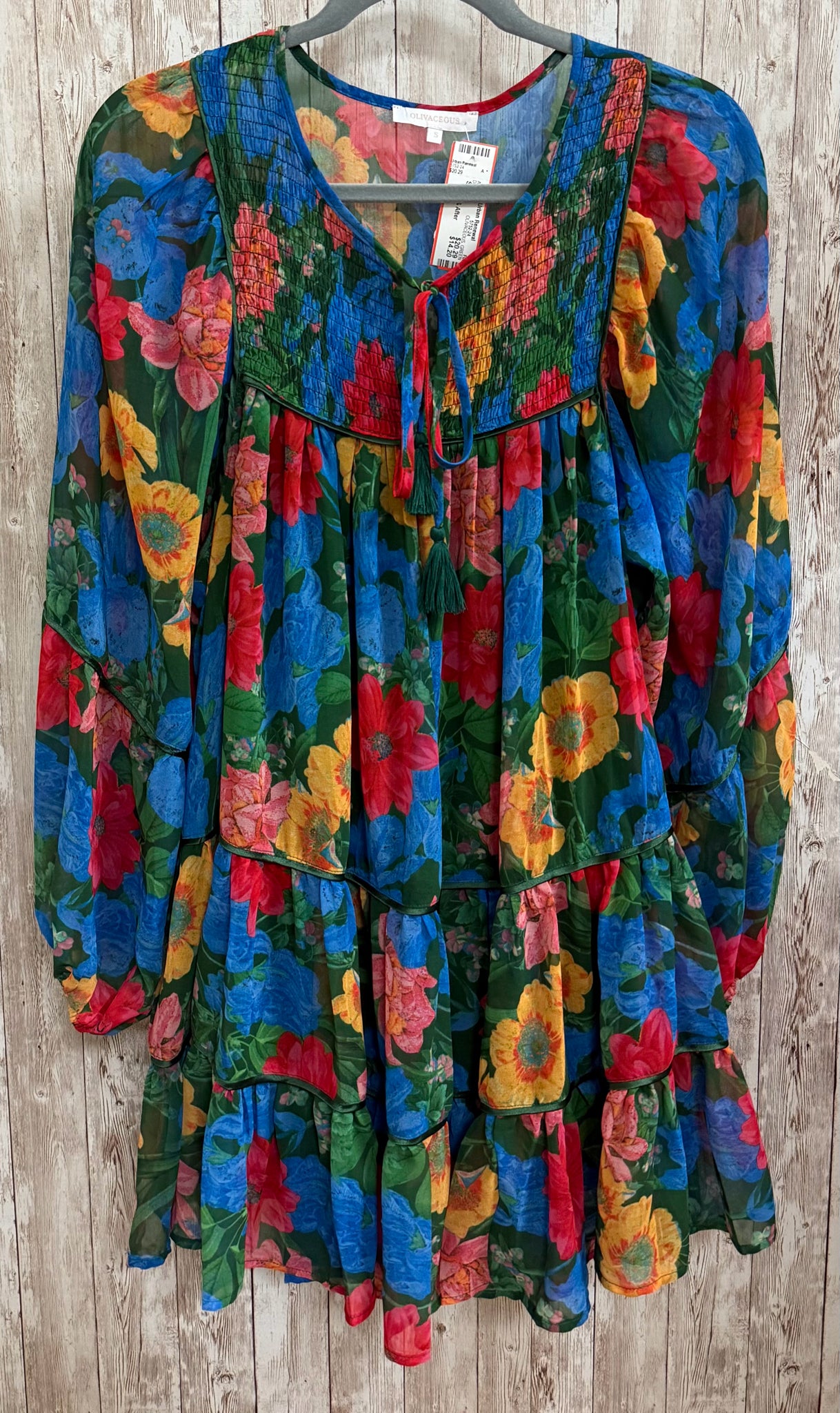Size S OLIVACEOUS GREEN AND BLUE FLORAL Dress