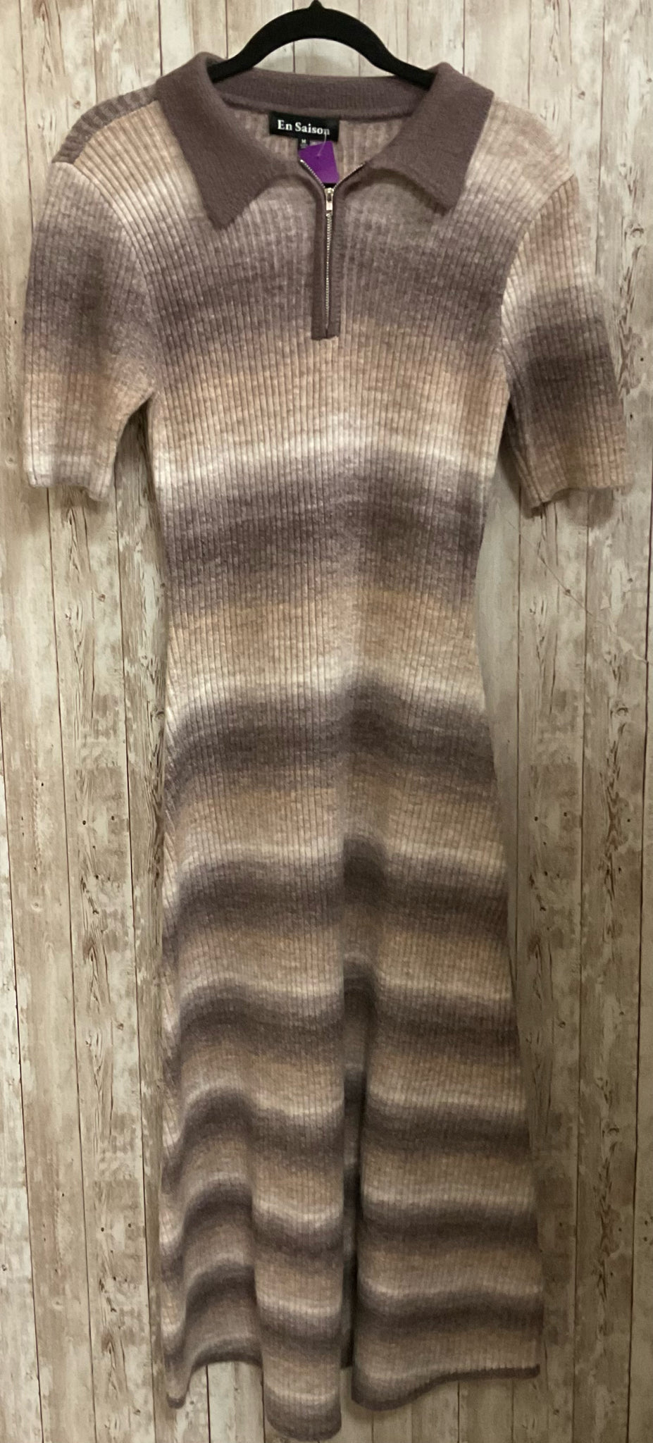 Size M EN SAISON BROWN AND BEIGE PRINT Dress
