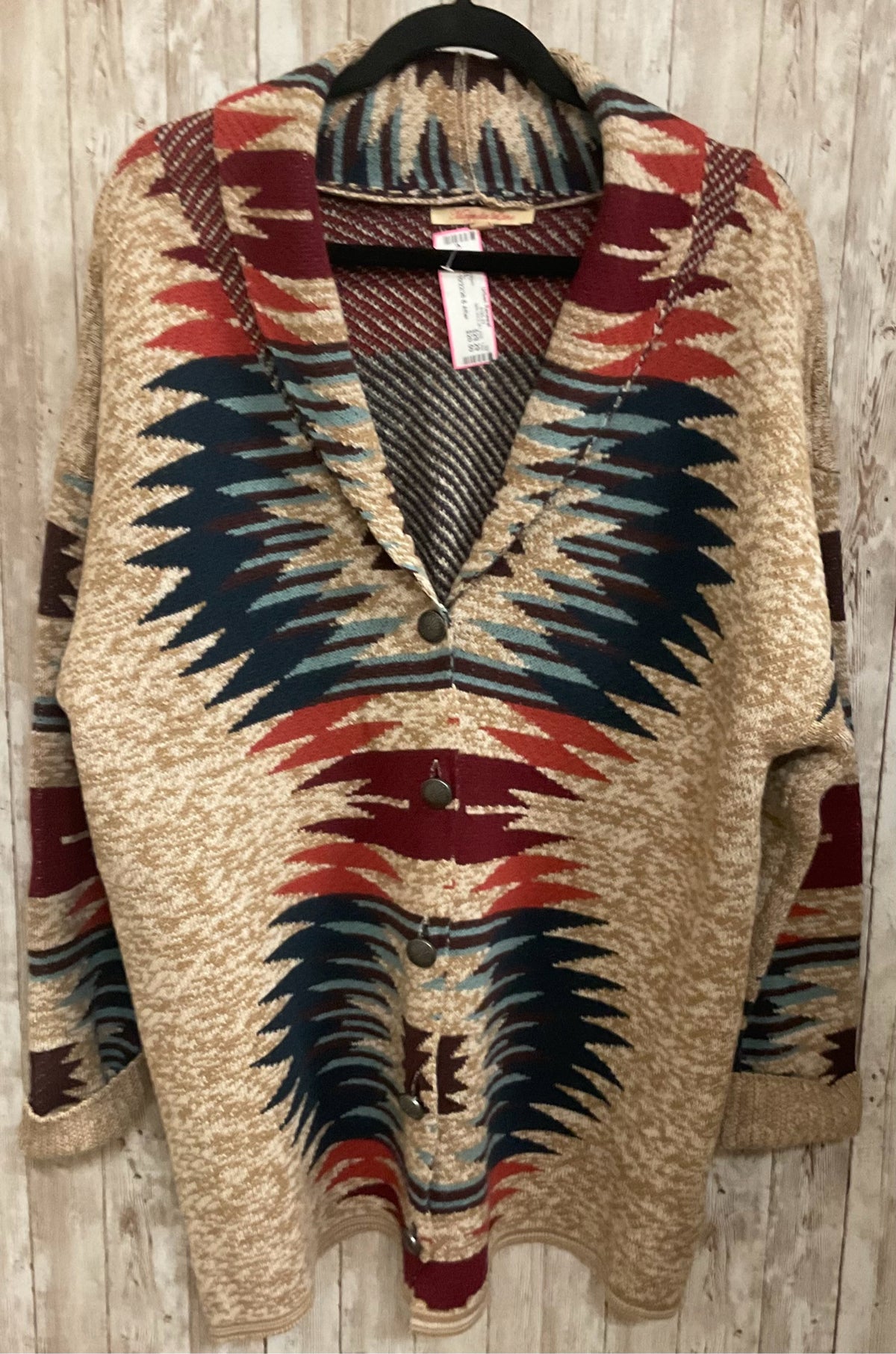 Size XL MAGNOLIA LANE TAN AND NAVY Cardigan