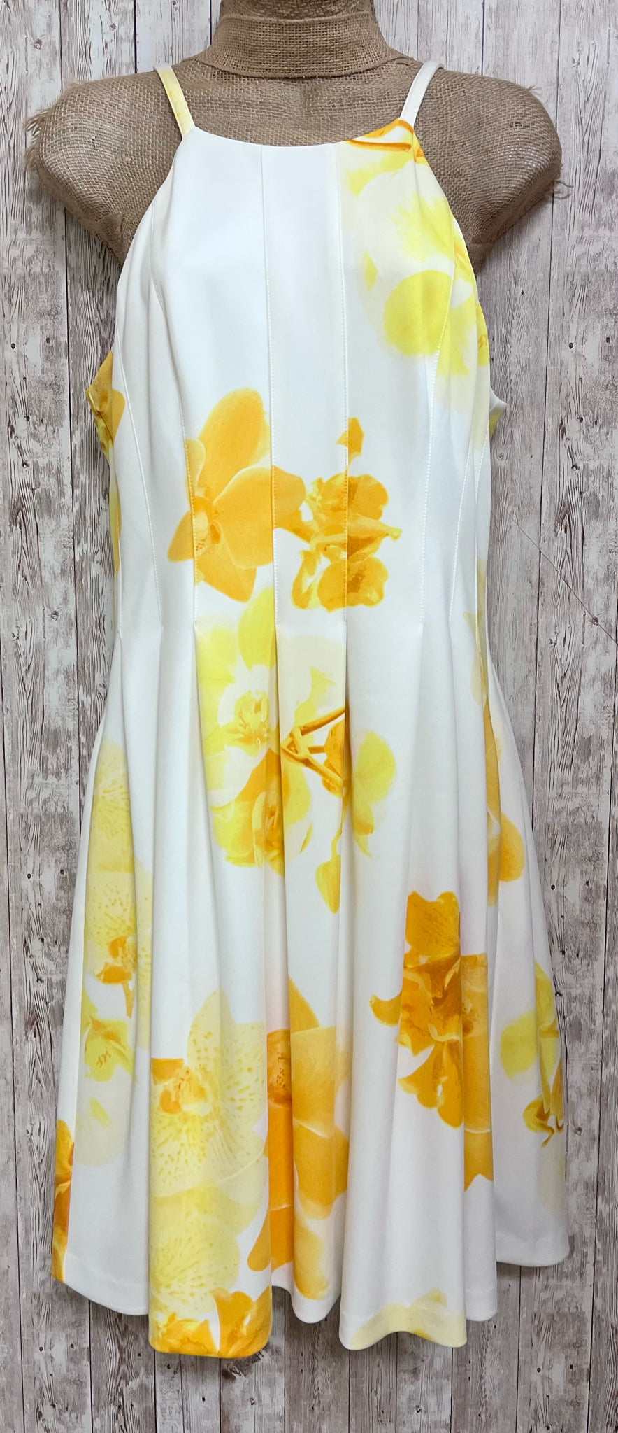 Size 10 CALVIN KLEIN WHITE AND YELLOW FLORAL Dress