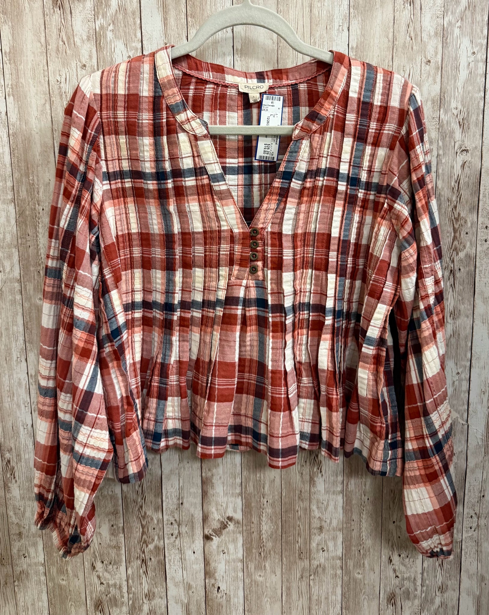 Size L PILCRO RUST PLAID Top