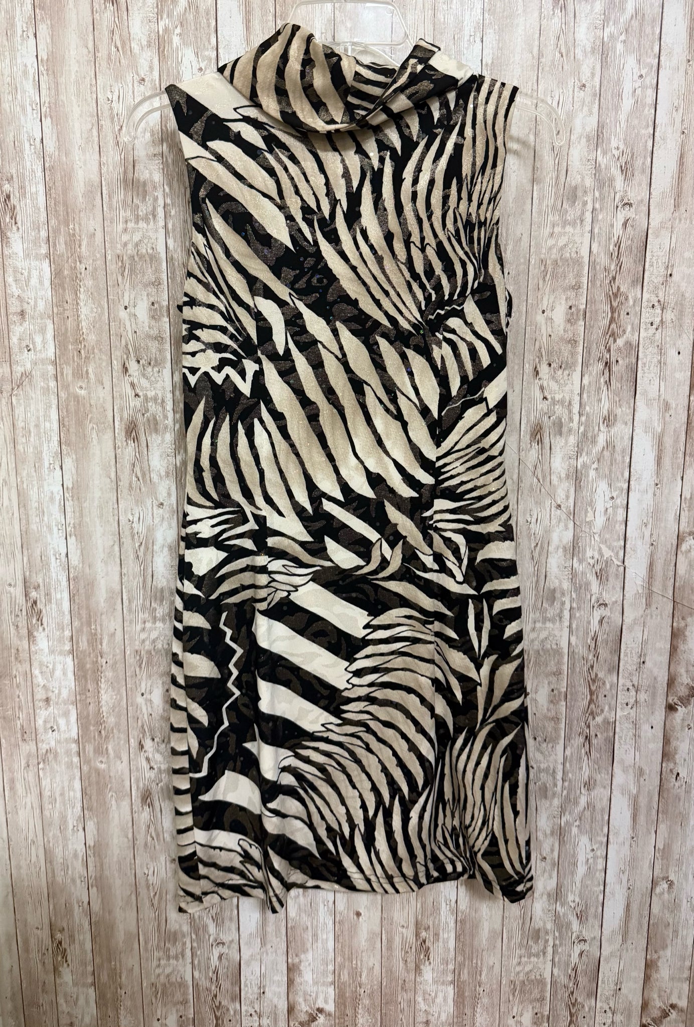 Size 8 JOSEPH RIBKOFF TAN AND BLACK PRINT Dress