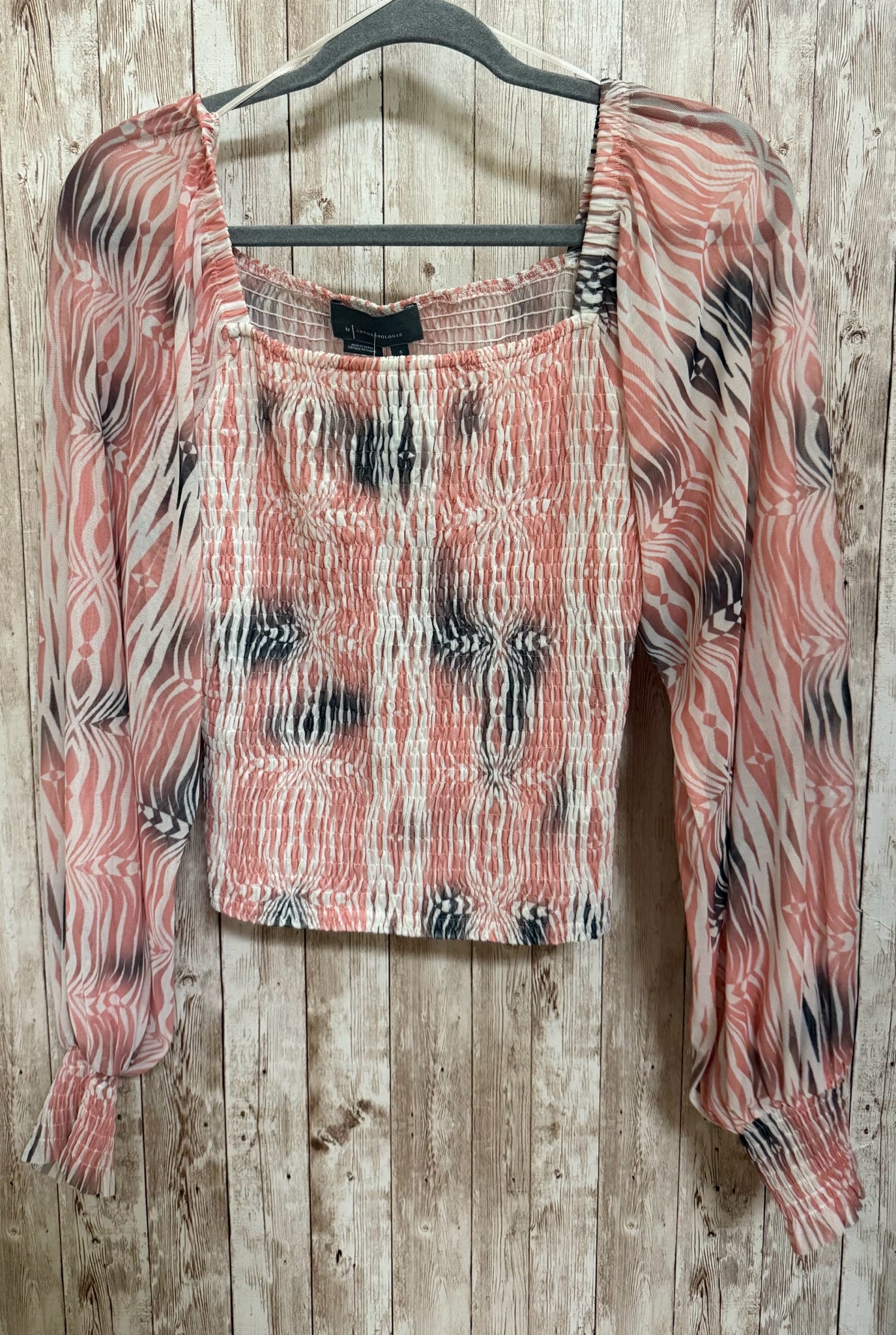 ANTHROPOLOGIE Size S CREAM AND PINK PRINT Top