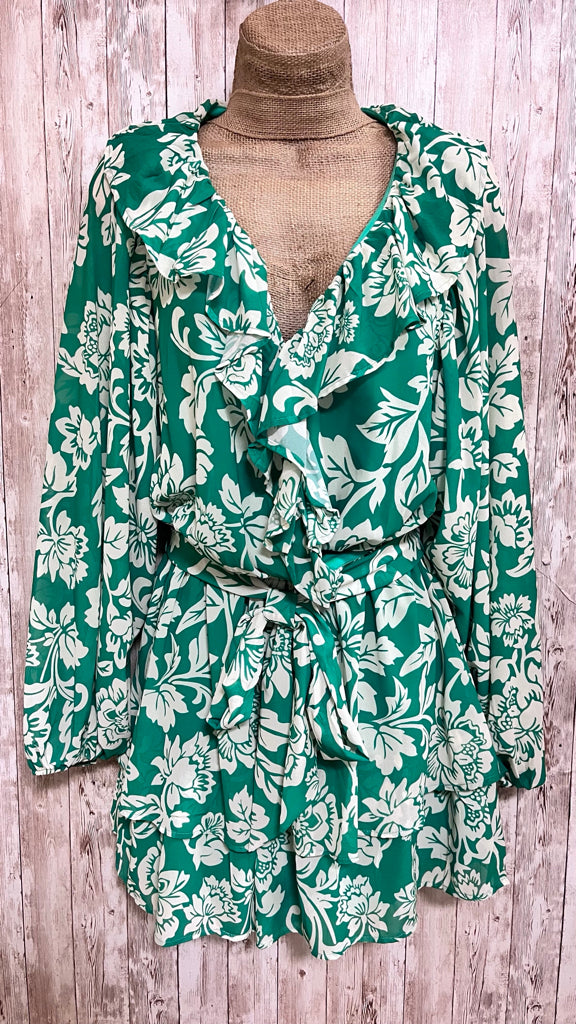 FLYING TOMATO Size M GREEN FLORAL Romper