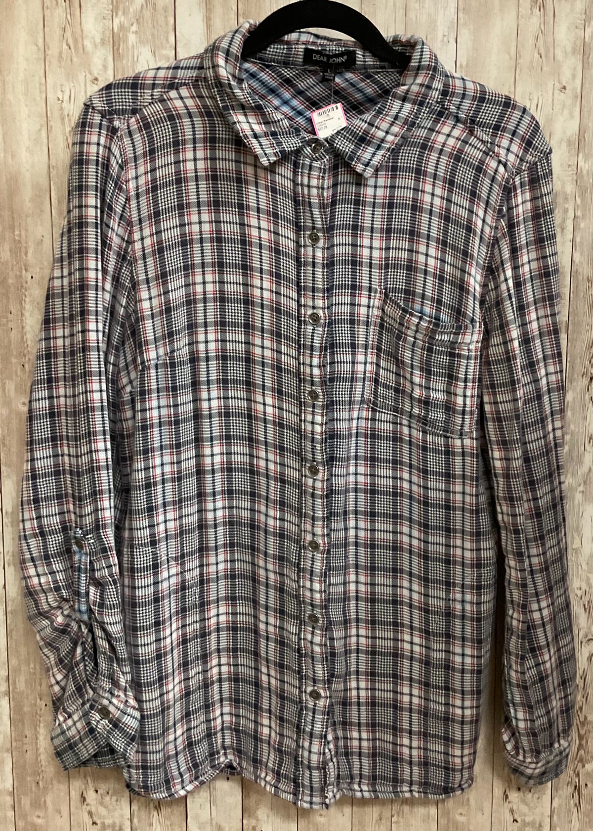 Size L DEAR JOHN NAVY PLAID Top