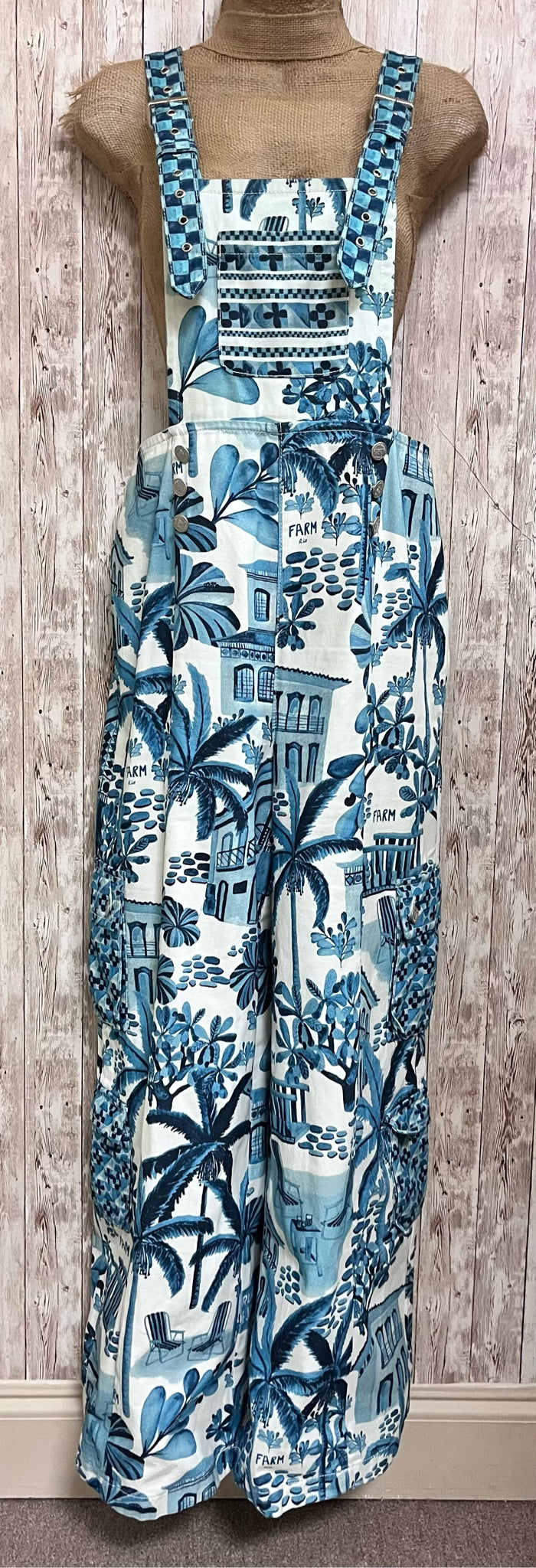 FARM RIO Size S Blue Print Overalls