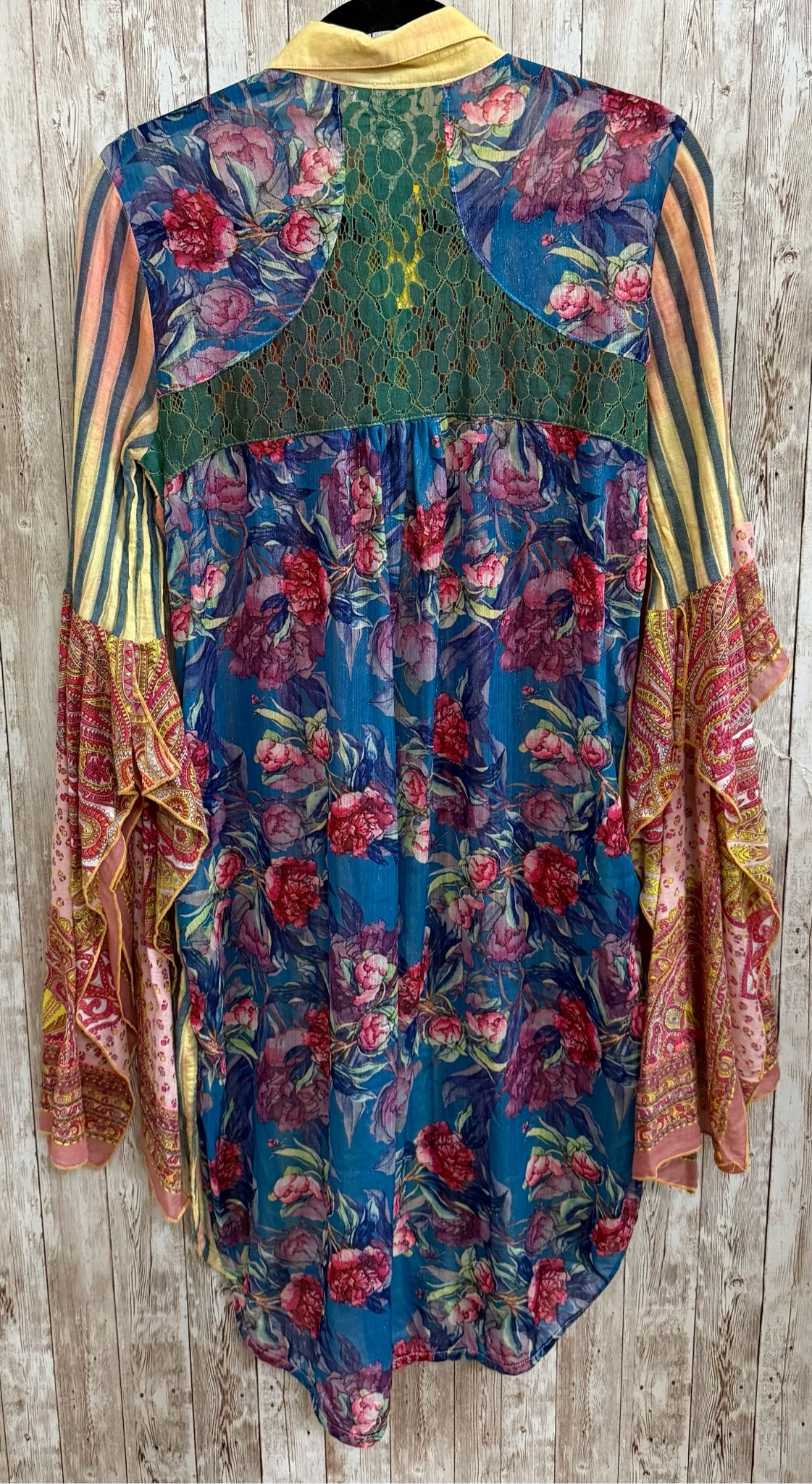 Size M Aratta Silent Journey BLUE AND YELLOW STRIPE Duster