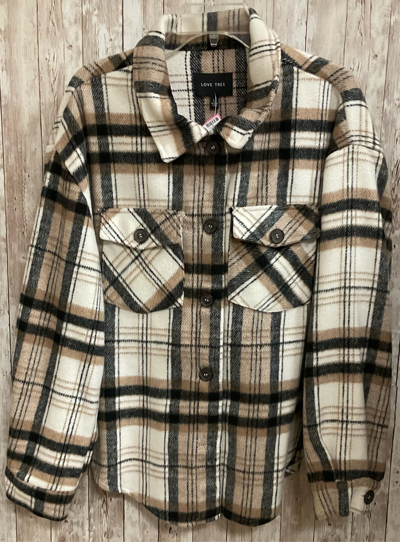 Size L LOVE TREE BEIGE AND BROWN PLAID SHACKET