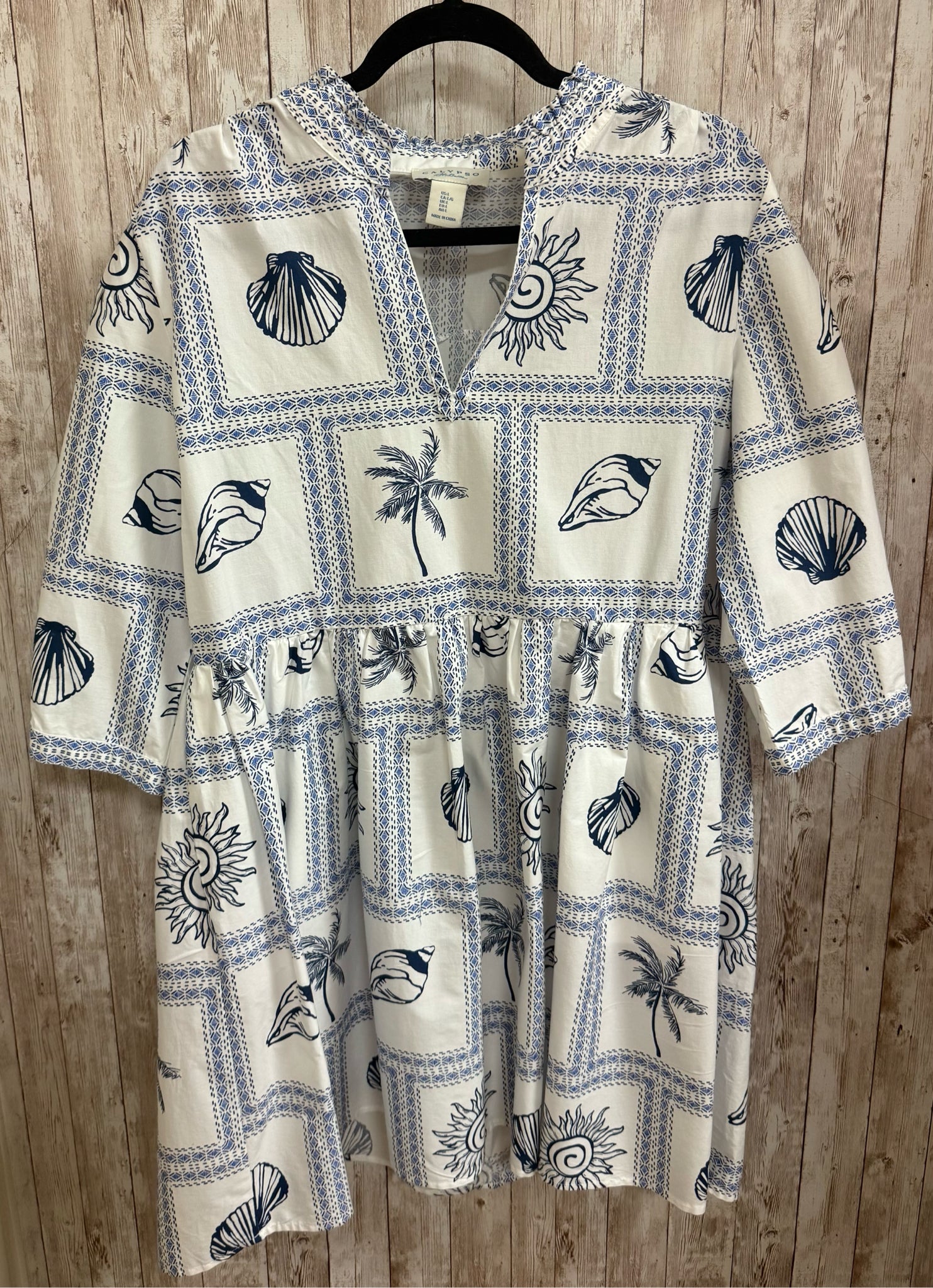 Size L CALYPSO WHITE AND BLUE Dress