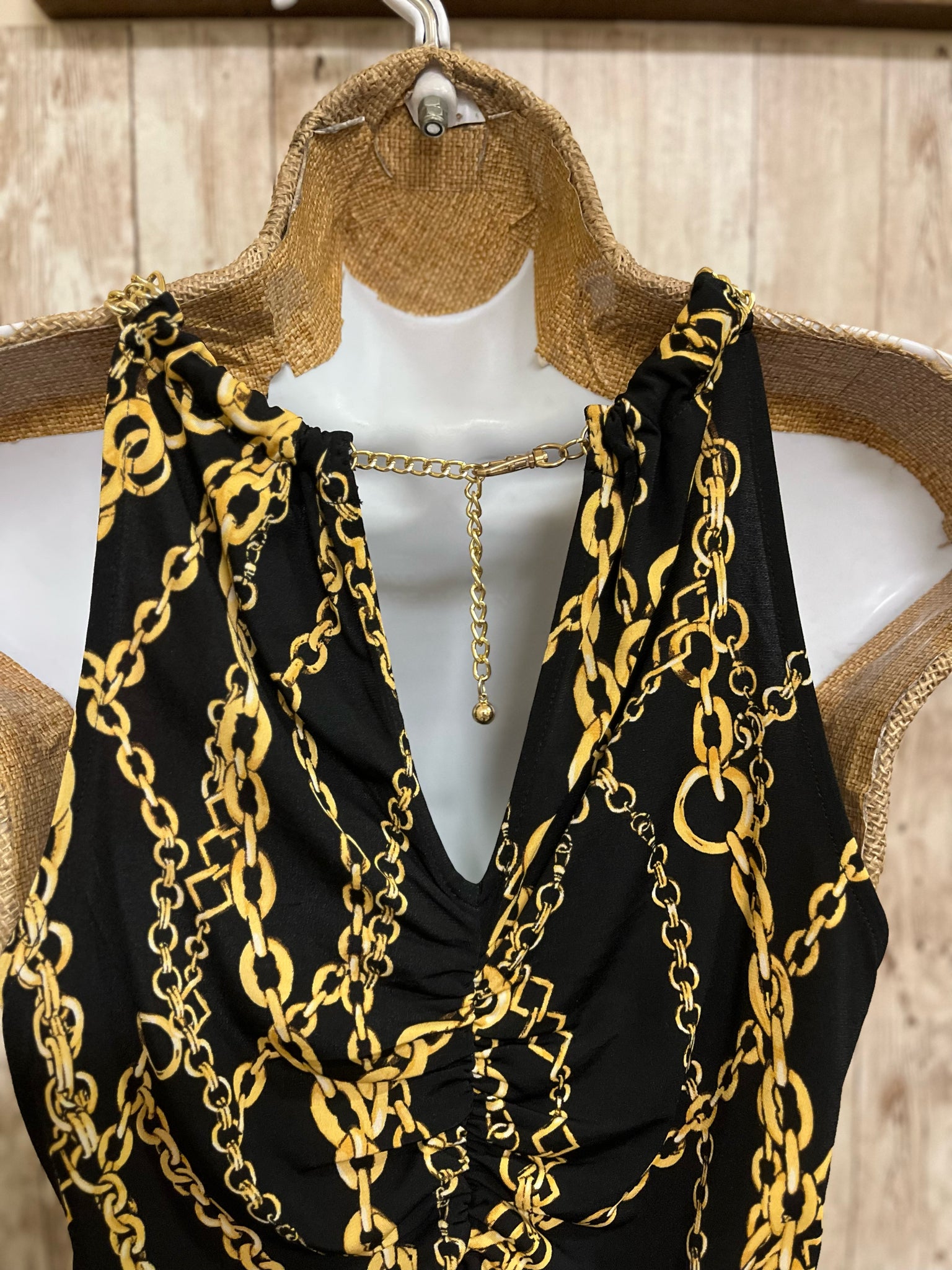 CACHE Size S BLACK AND GOLD PRINT Top