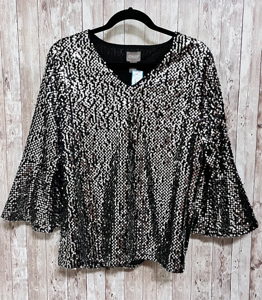 CHICO'S Size L SILVER AND BLACK Top