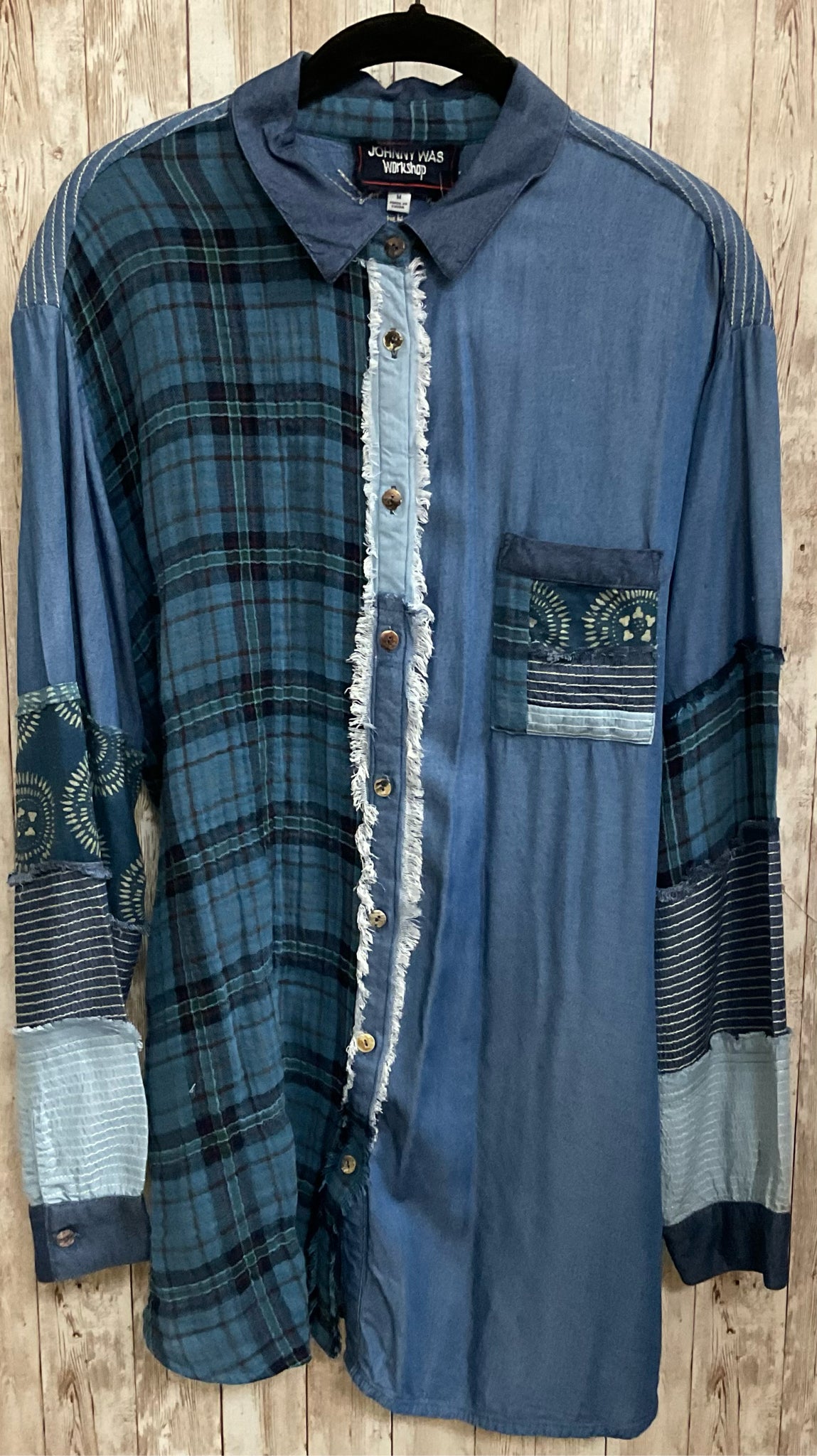 Size M JOHNNY WAS BLUE PLAID Top