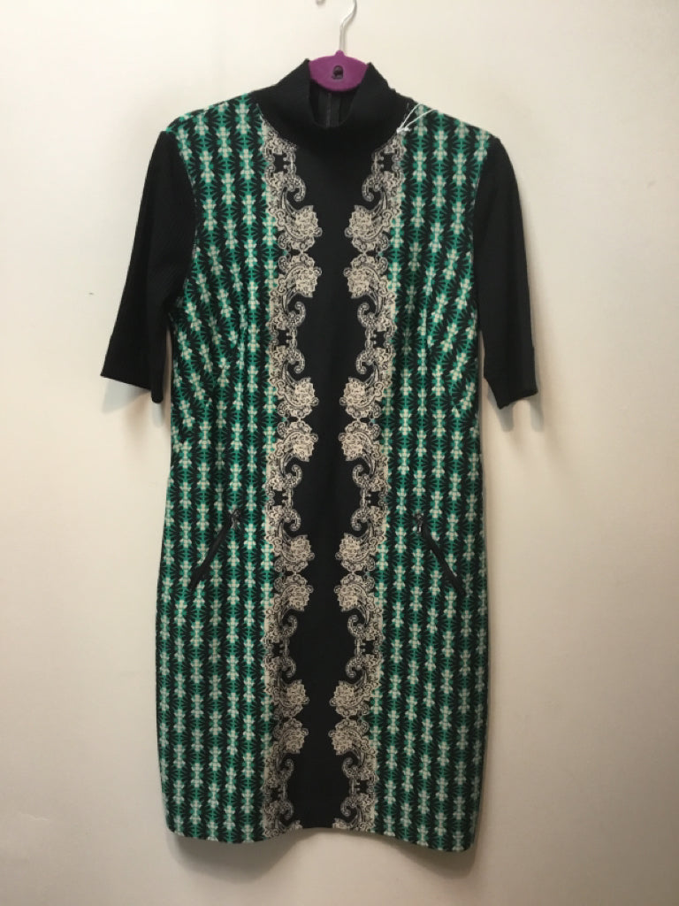 Size 12 JULIAN TAYLOR BLACK AND GREEN PRINT Dress