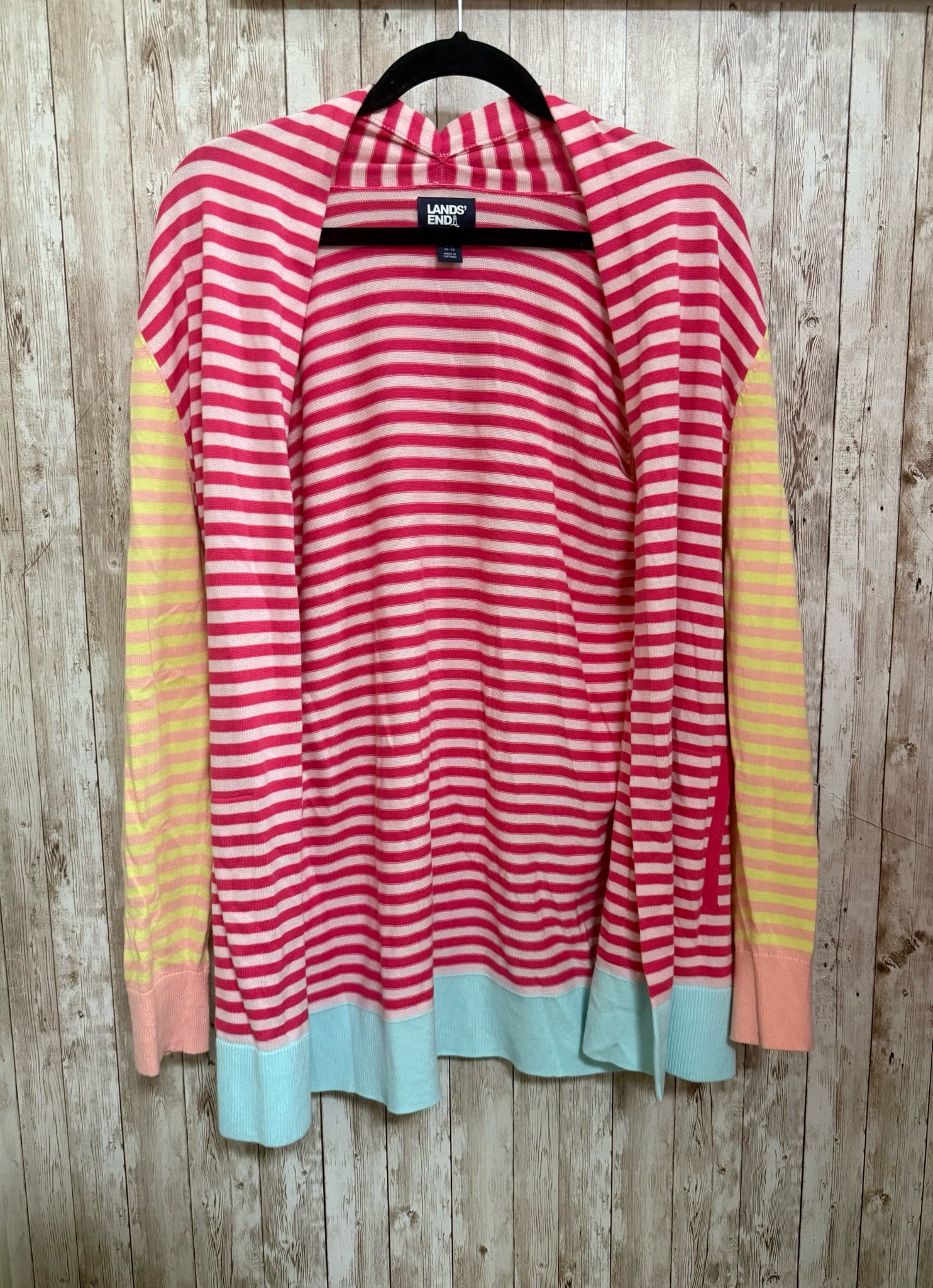 LANDS END Size M PINK AND WHITE STRIPE Cardigan