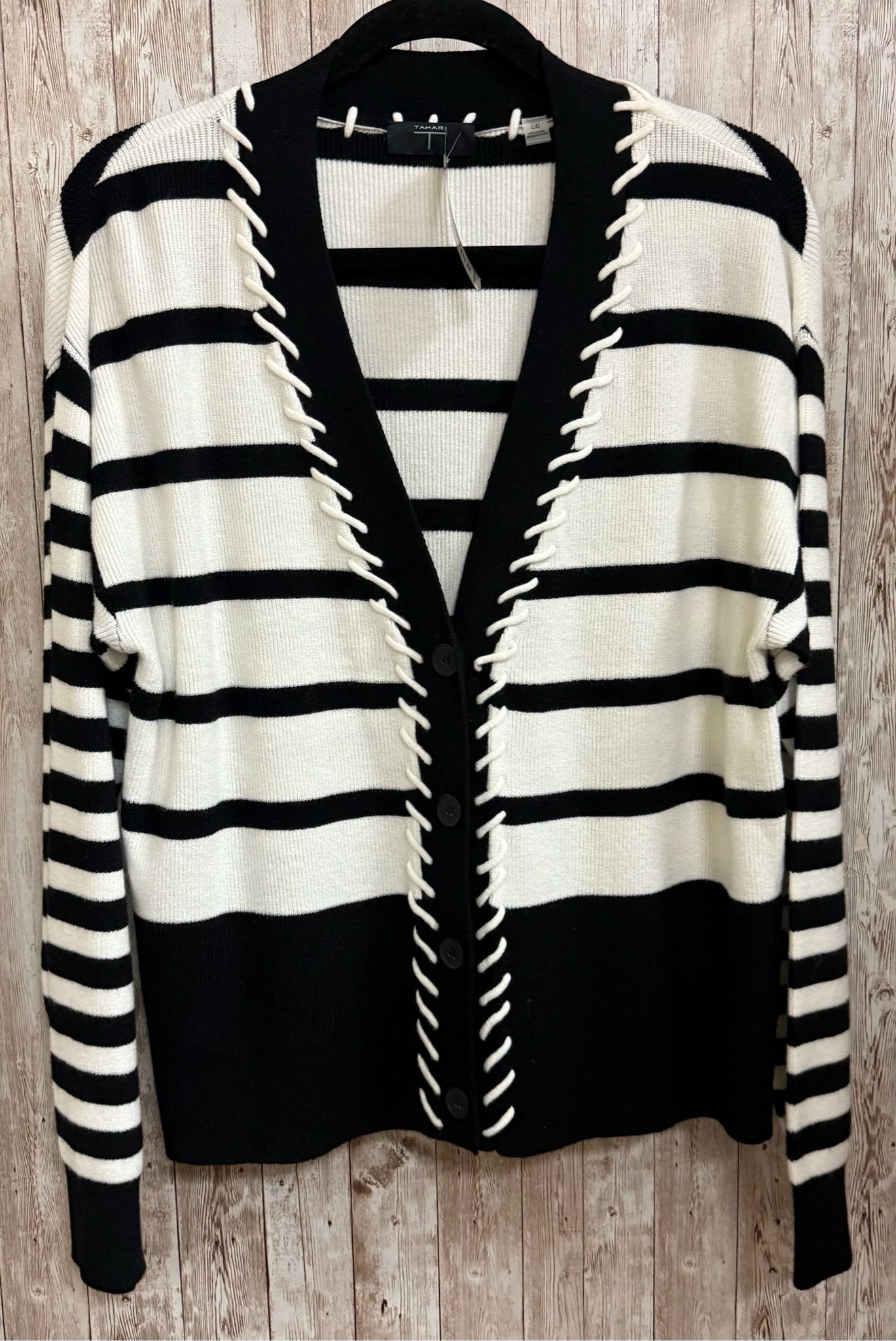 Size L TAHARI White and Black Cardigan