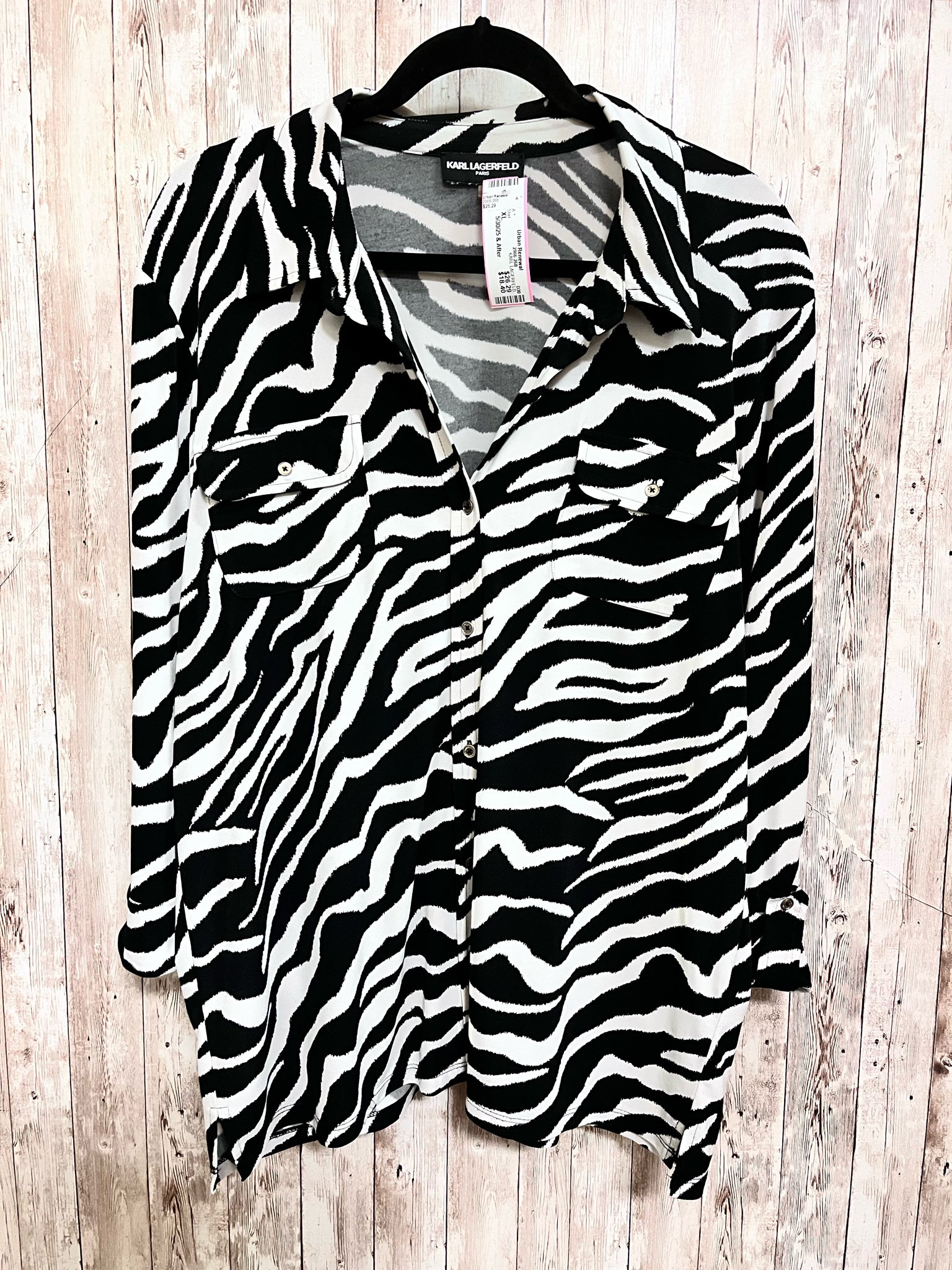 KARL LAGERFELD Size XL BLACK AND WHITE PRINT Shirt