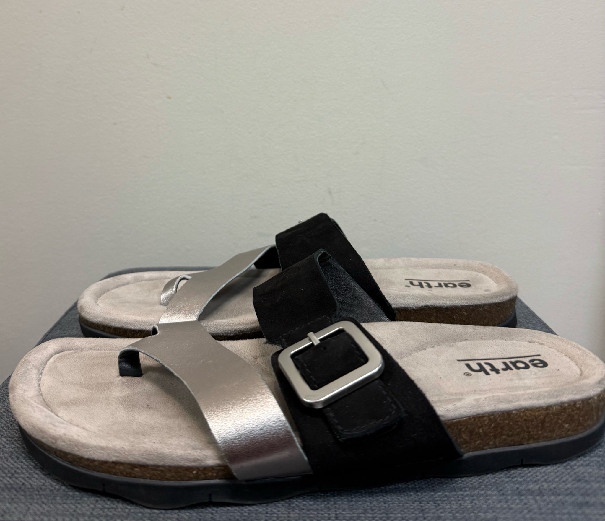 11 EARTH Black and Silver Sandals