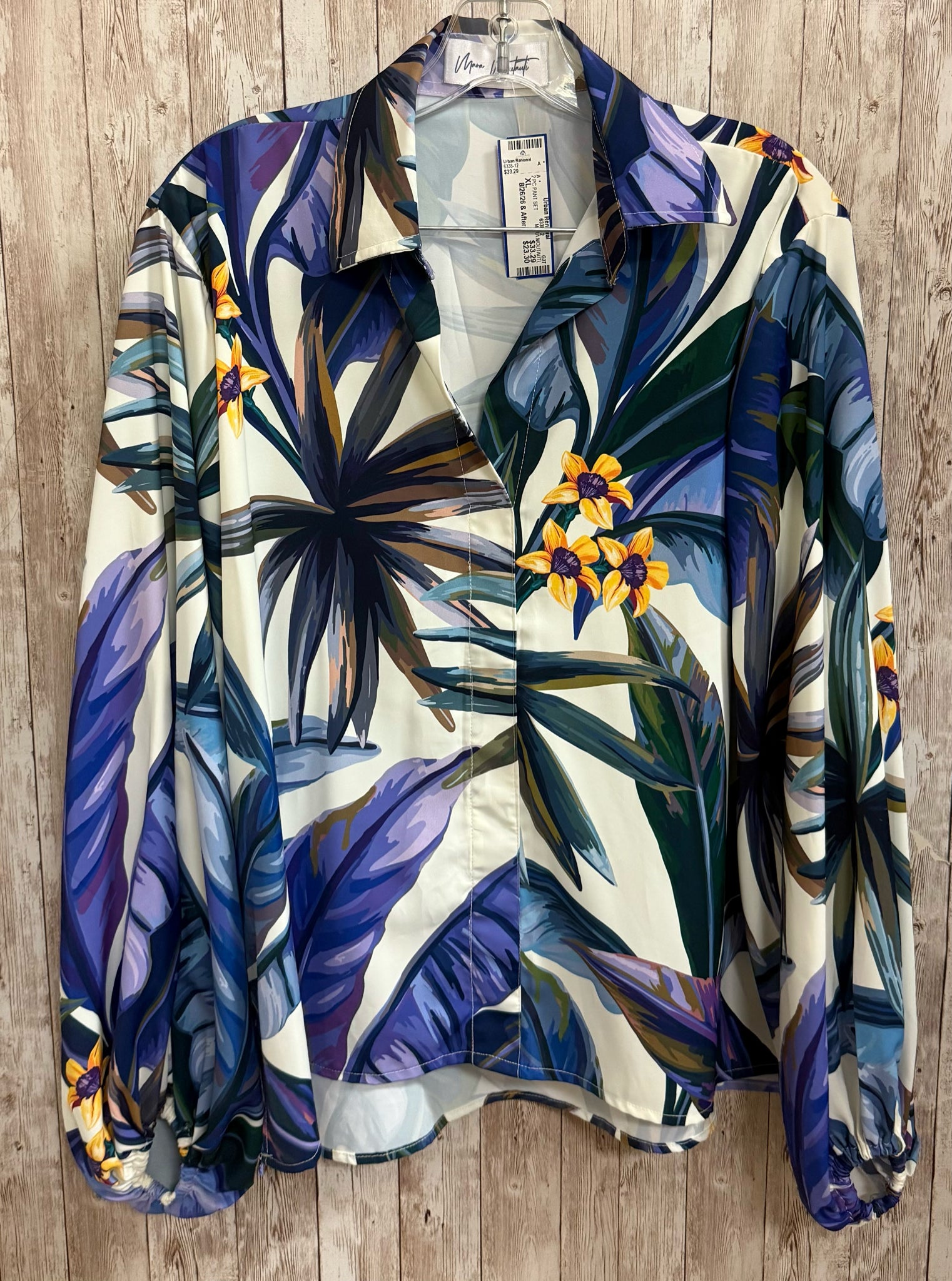 Size XL MARA MOUTAUTI PURPLE AND WHITE FLORAL PRINT 2 PC PANT SET