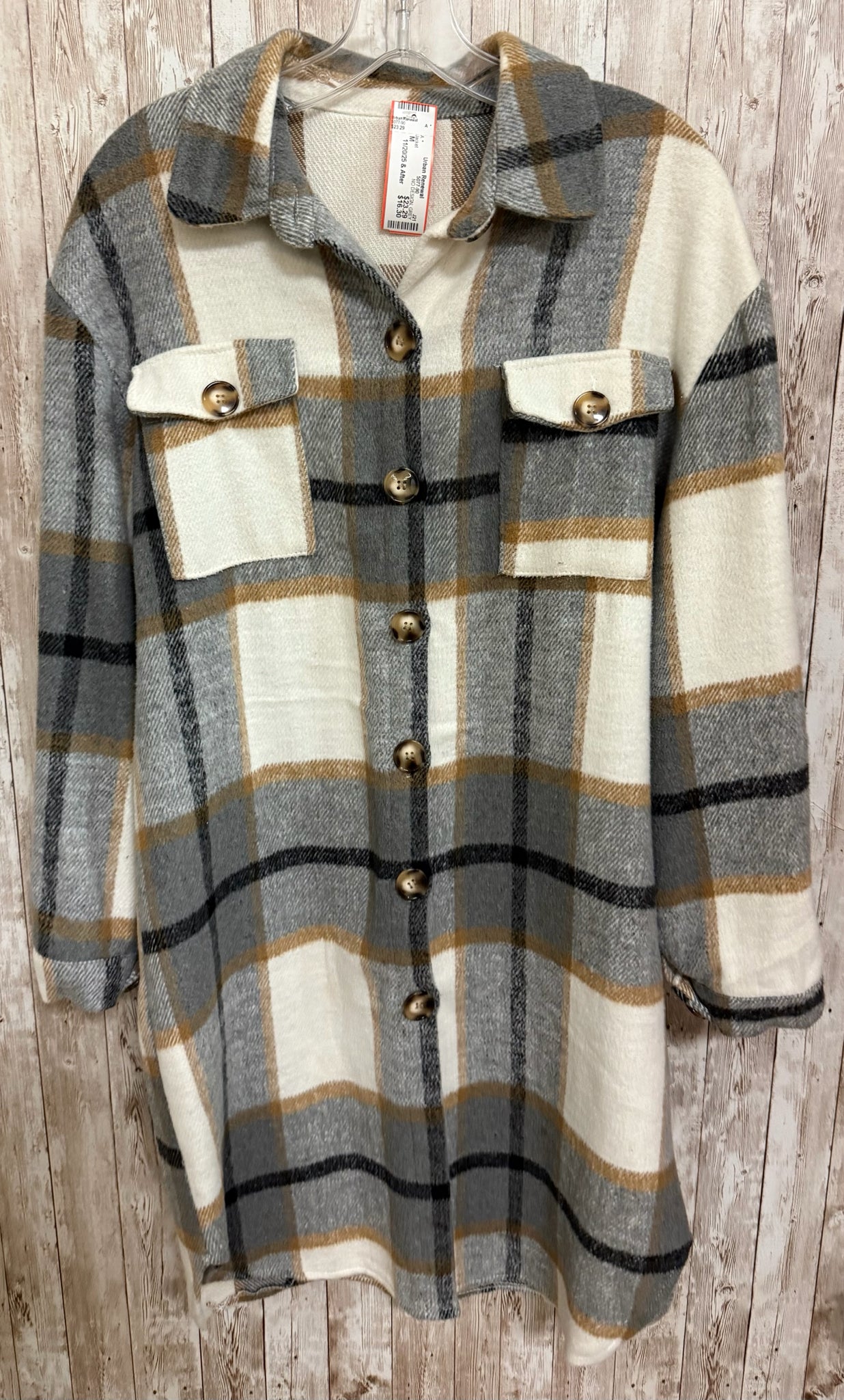 NO DESIGN Size M GREY AND CREAM PLAID Jacket