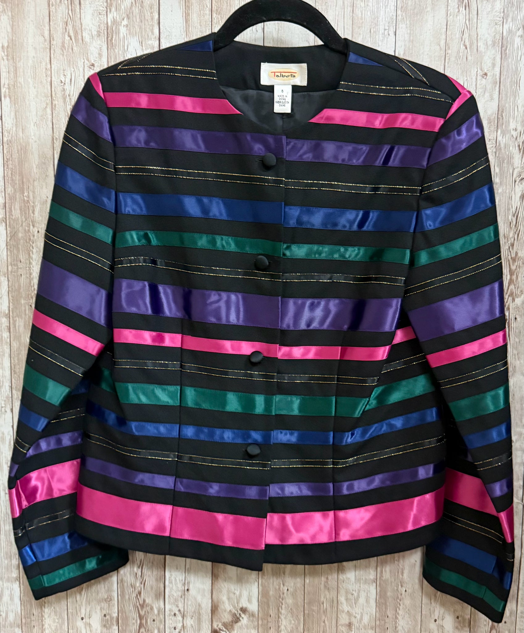Size 6 TALBOTS BLACK MULTI STRIPE Jacket