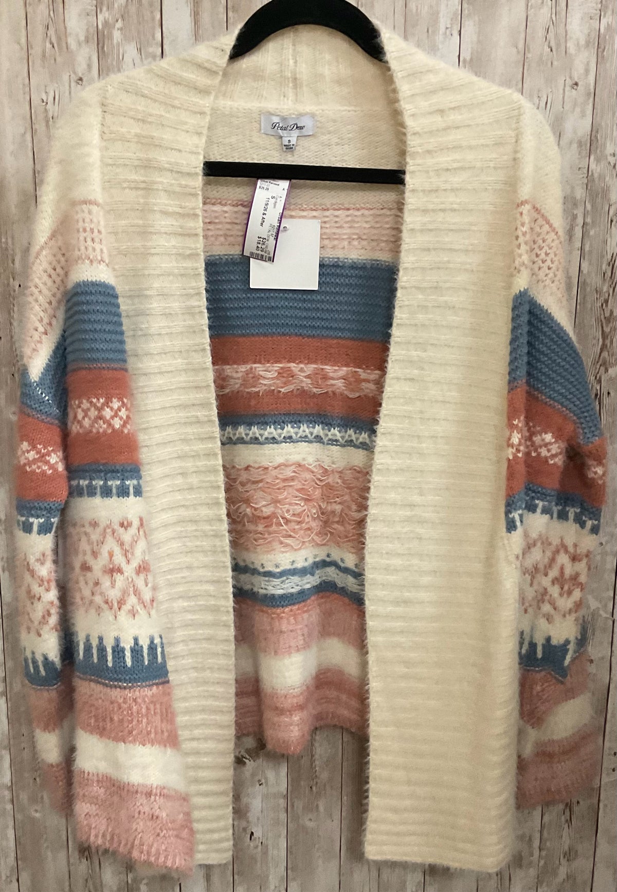 Size S PETAL DEW CREAM AND BLUE Cardigan
