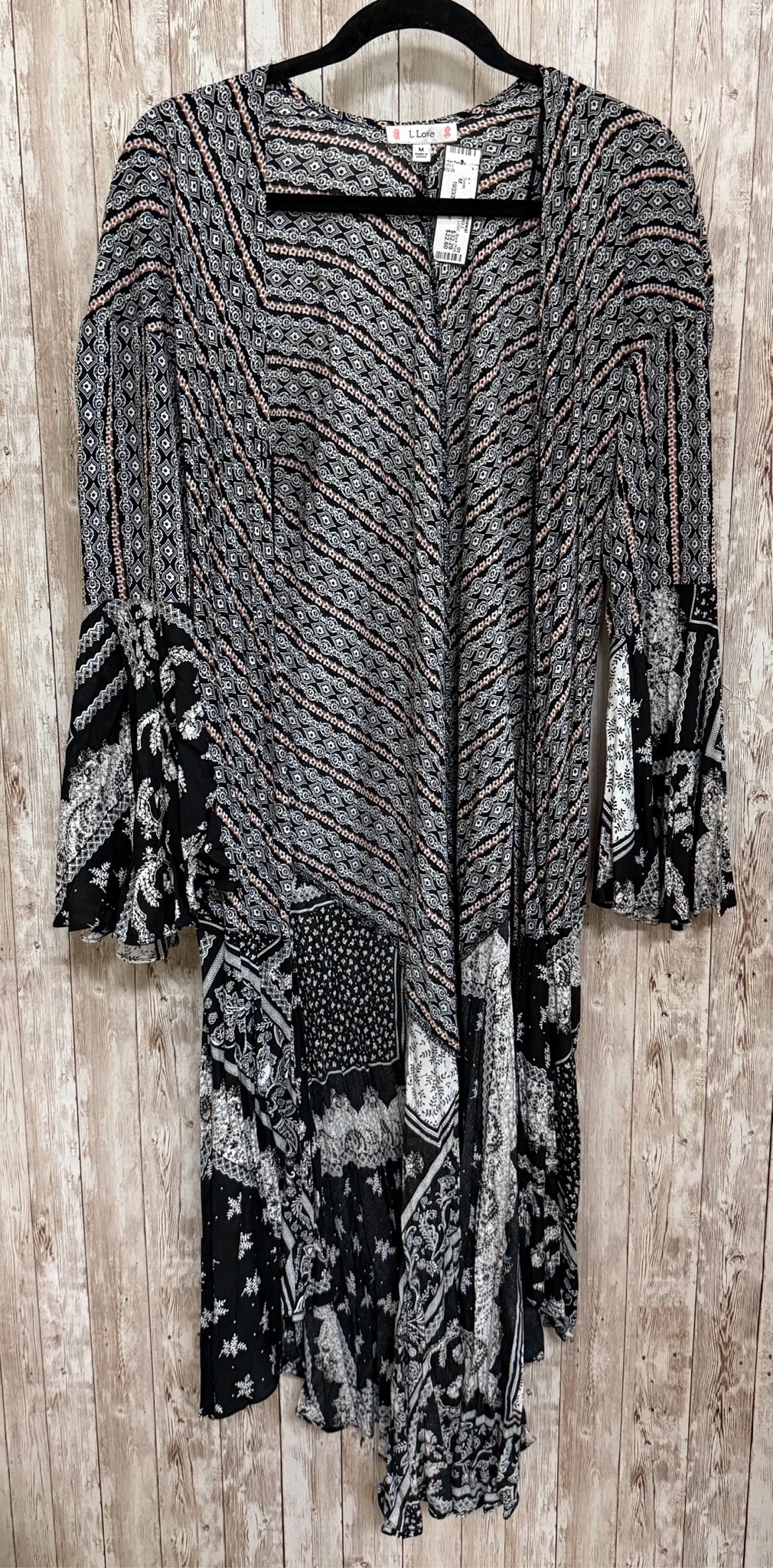 Size M L LOVE Black Print Duster