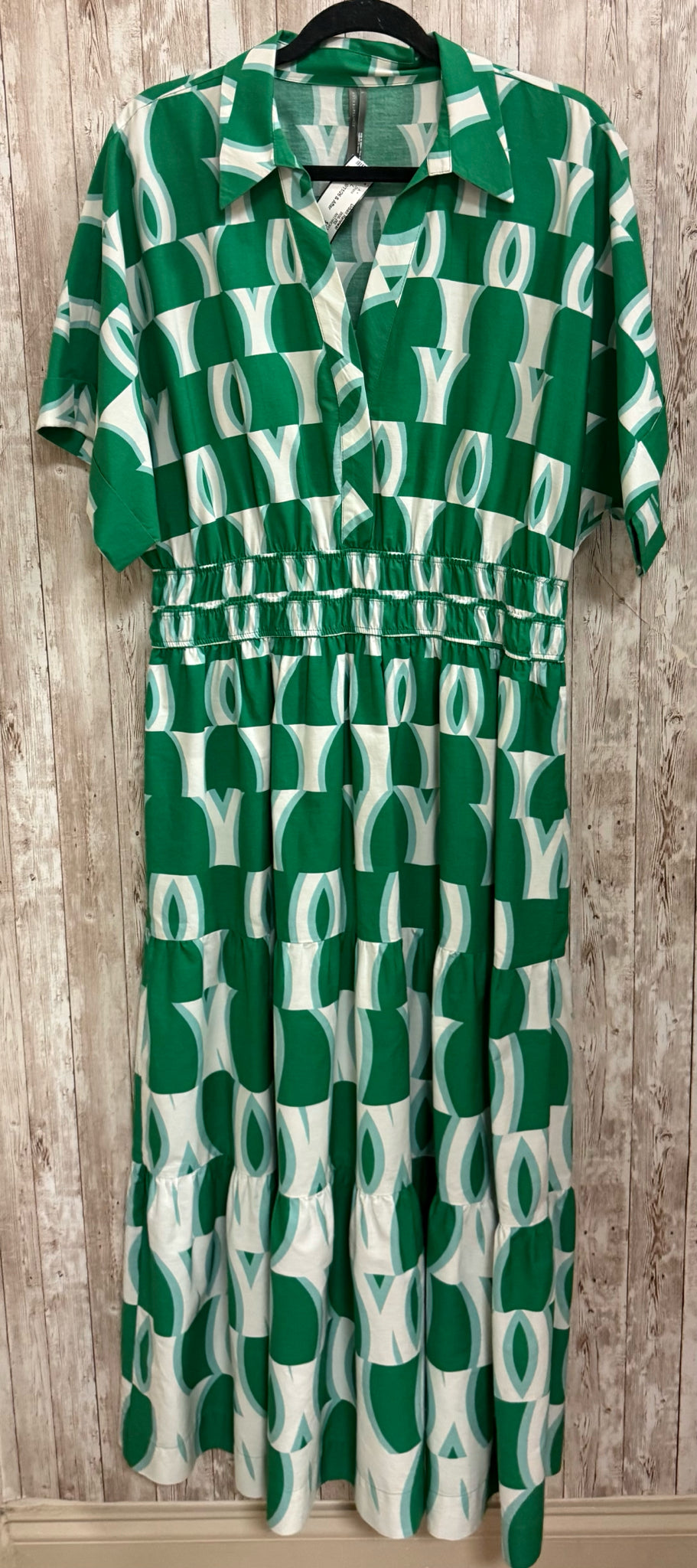 Size L ANTHROPOLOGIE GREEN AND WHITE PRINT Dress