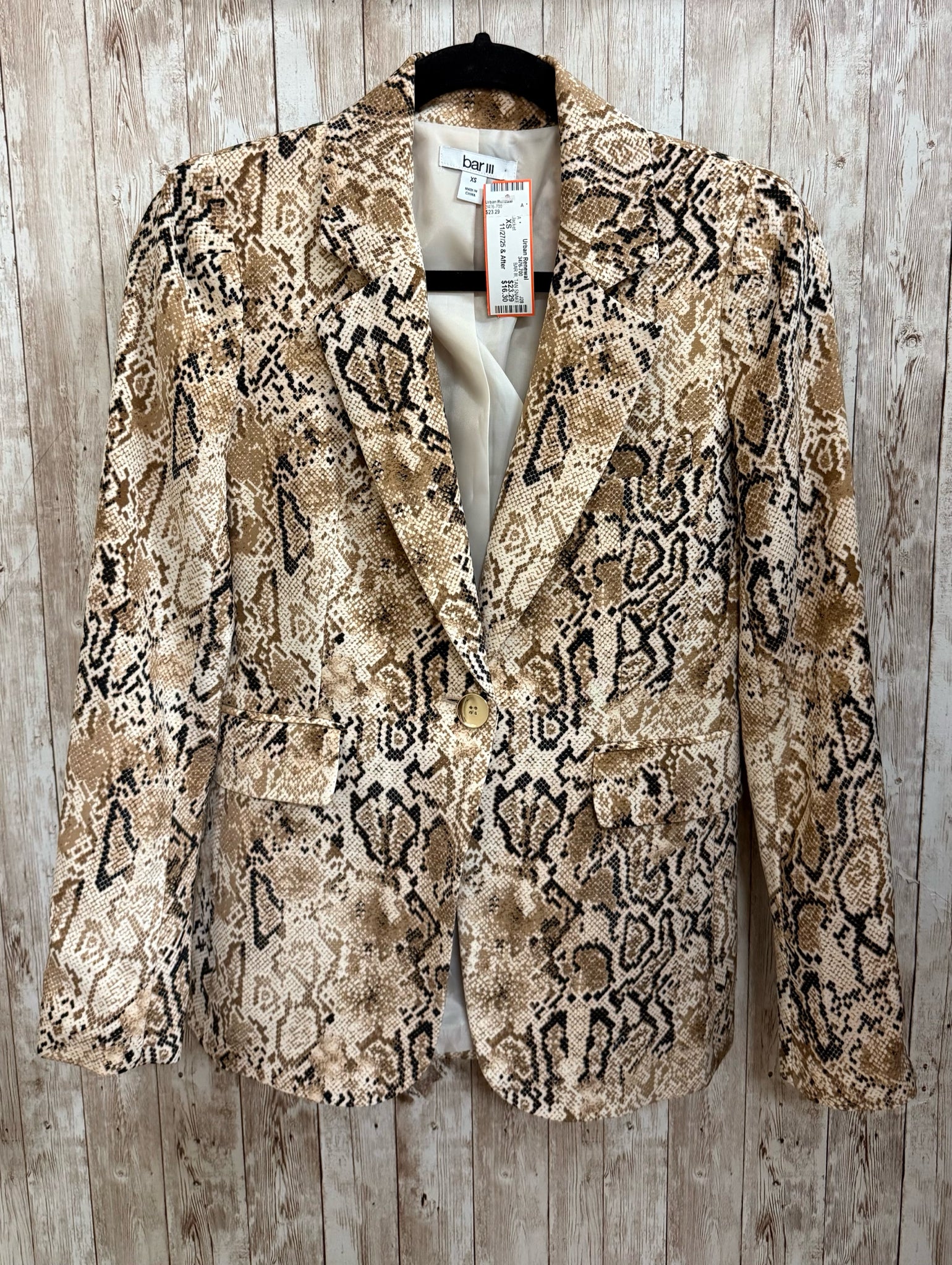 BAR III Size XS TAN SNAKE Jacket