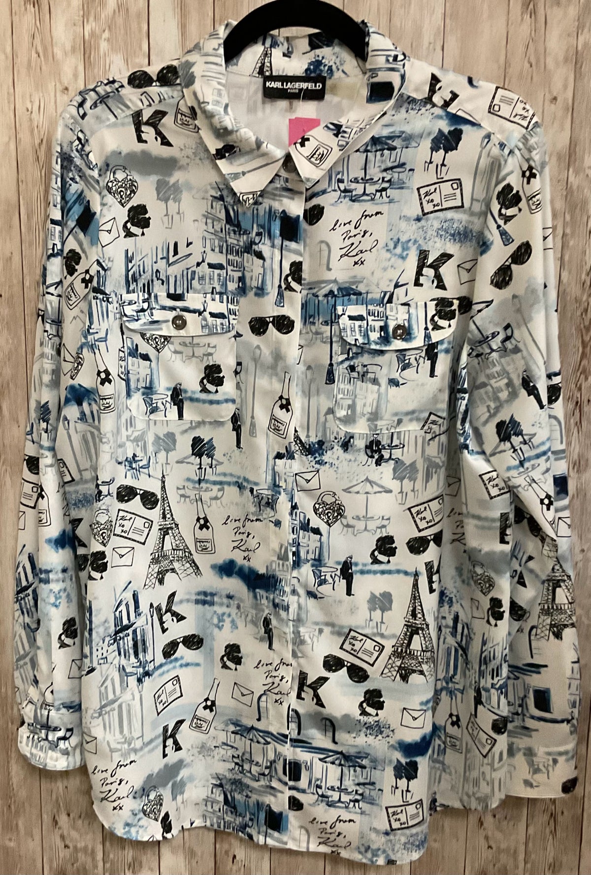 Size M KARL LAGERFELD WHITE AND BLUE PRINT Shirt