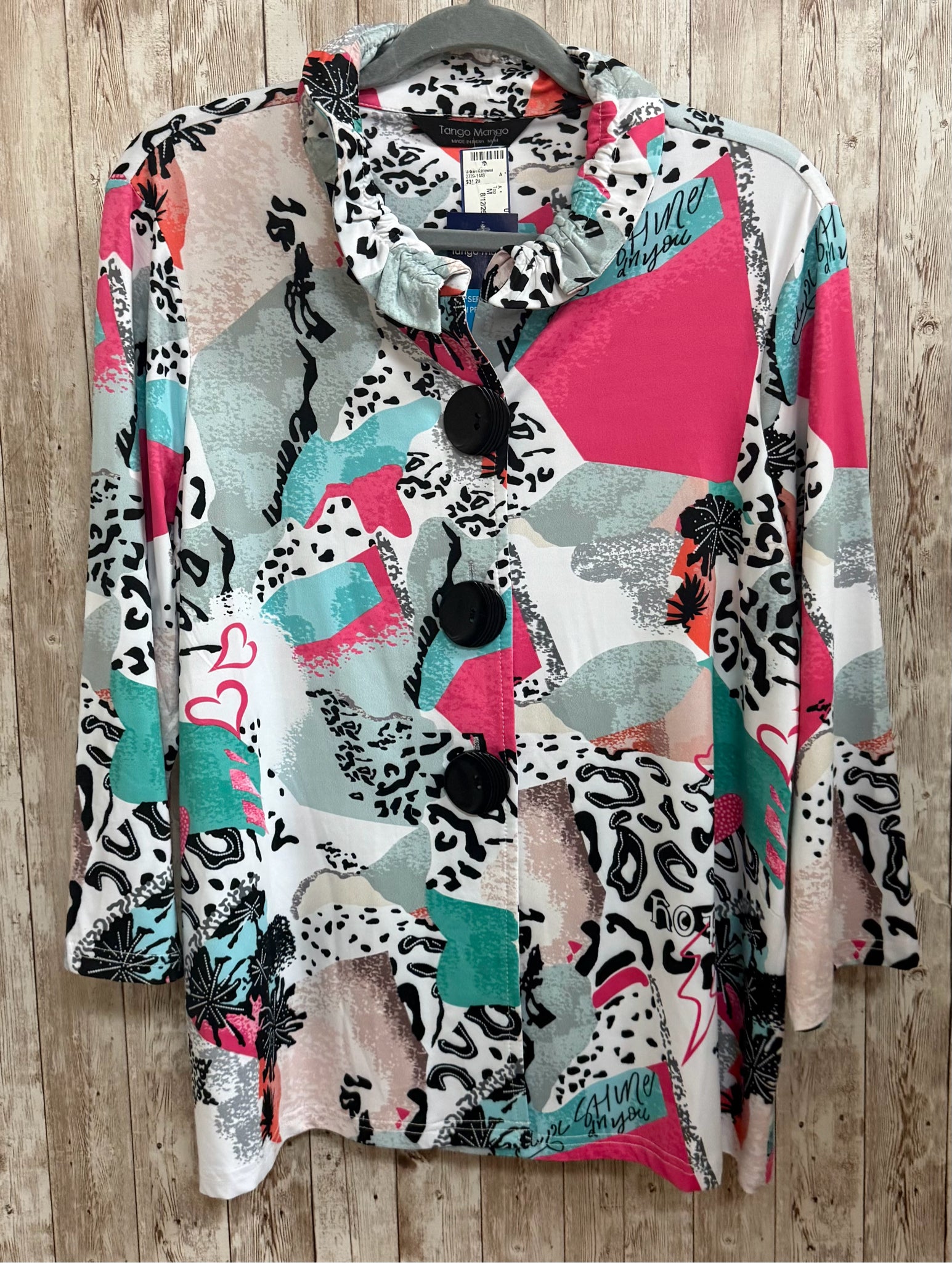 Size M TANGO MANGO PINK AND TURQUOISE PRINT Top